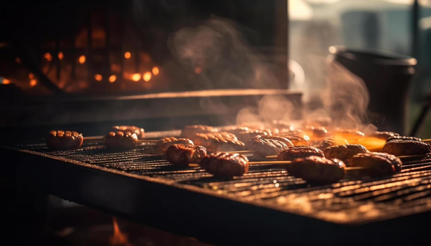 AI generated Grilled meat on a barbecue, a delicious summer meal outdoors generated by AI photo