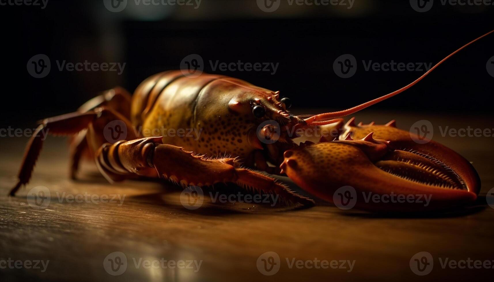 AI generated Clawed crustacean on wood plate, gourmet meal, fresh seafood generated by AI photo