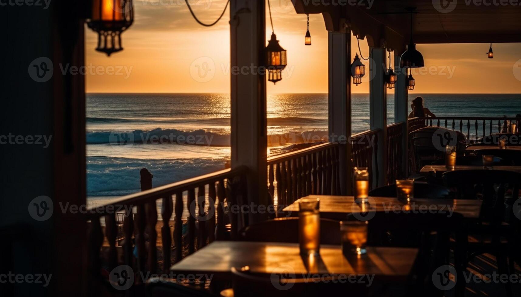 AI generated Silhouette of a man and woman sitting on a beach chair generated by AI photo