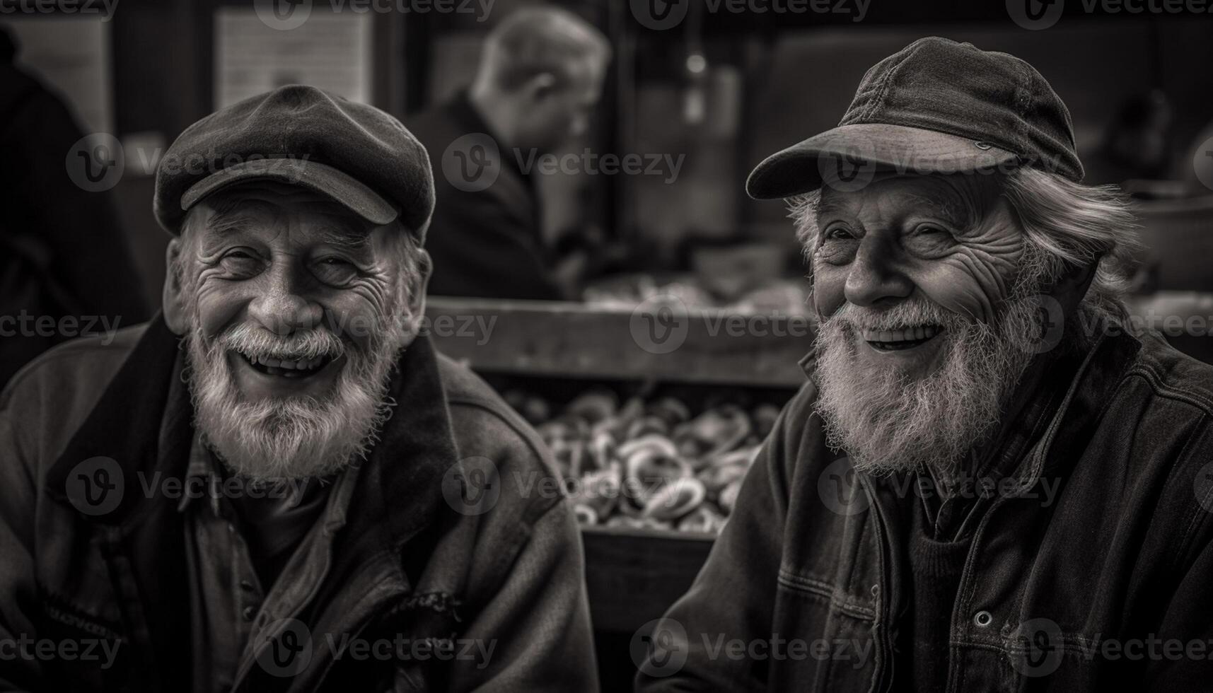 AI generated Smiling senior men outdoors, looking at camera, cheerful and happy generated by AI photo