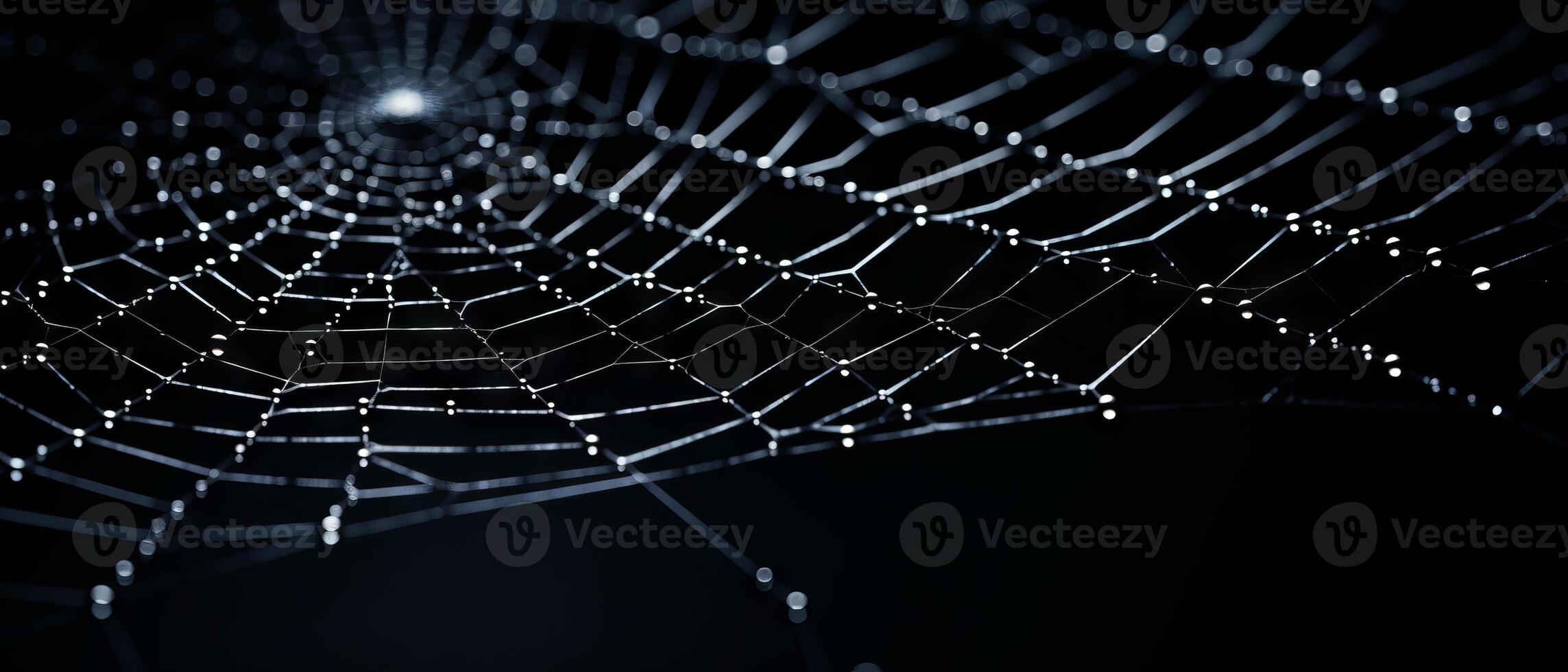 AI generated Dewy Spider Web on Dark Background photo