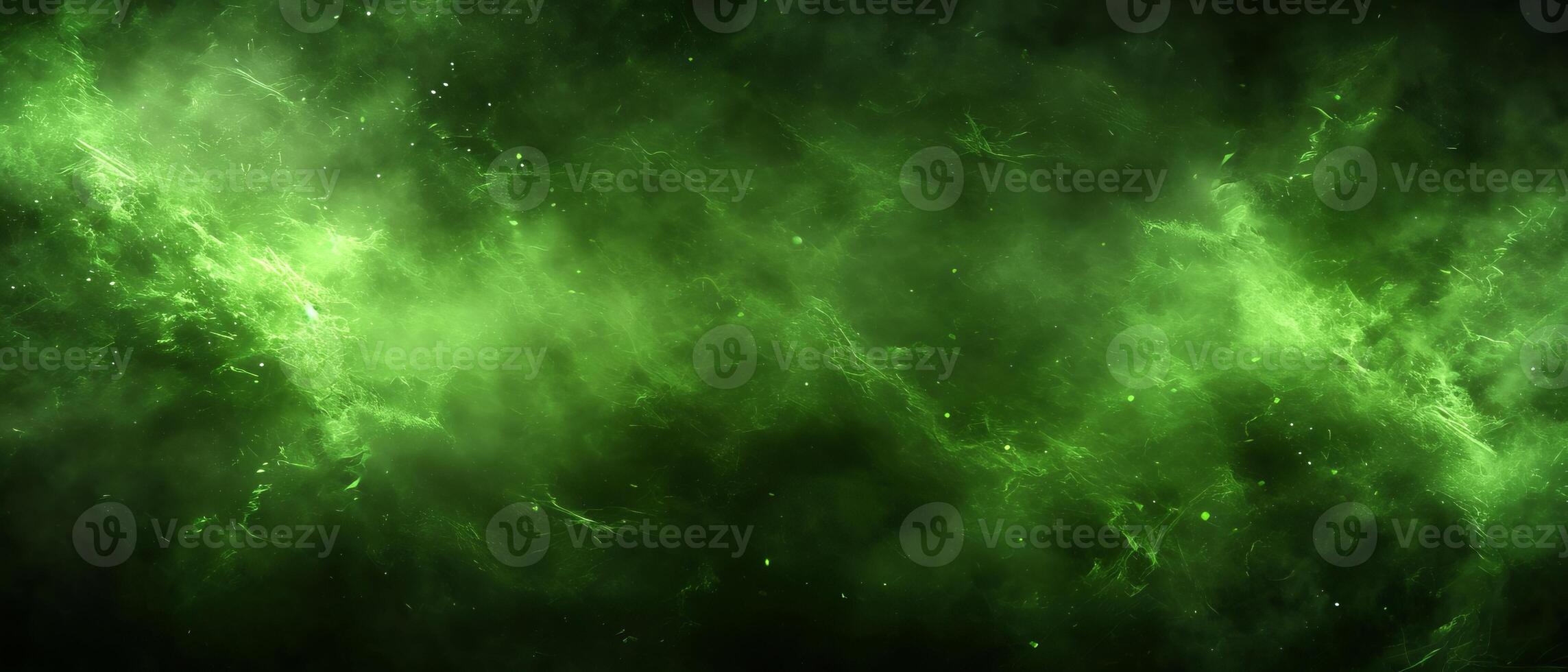 ai generado vibrante verde espacio lleno con estrellas y polvo foto