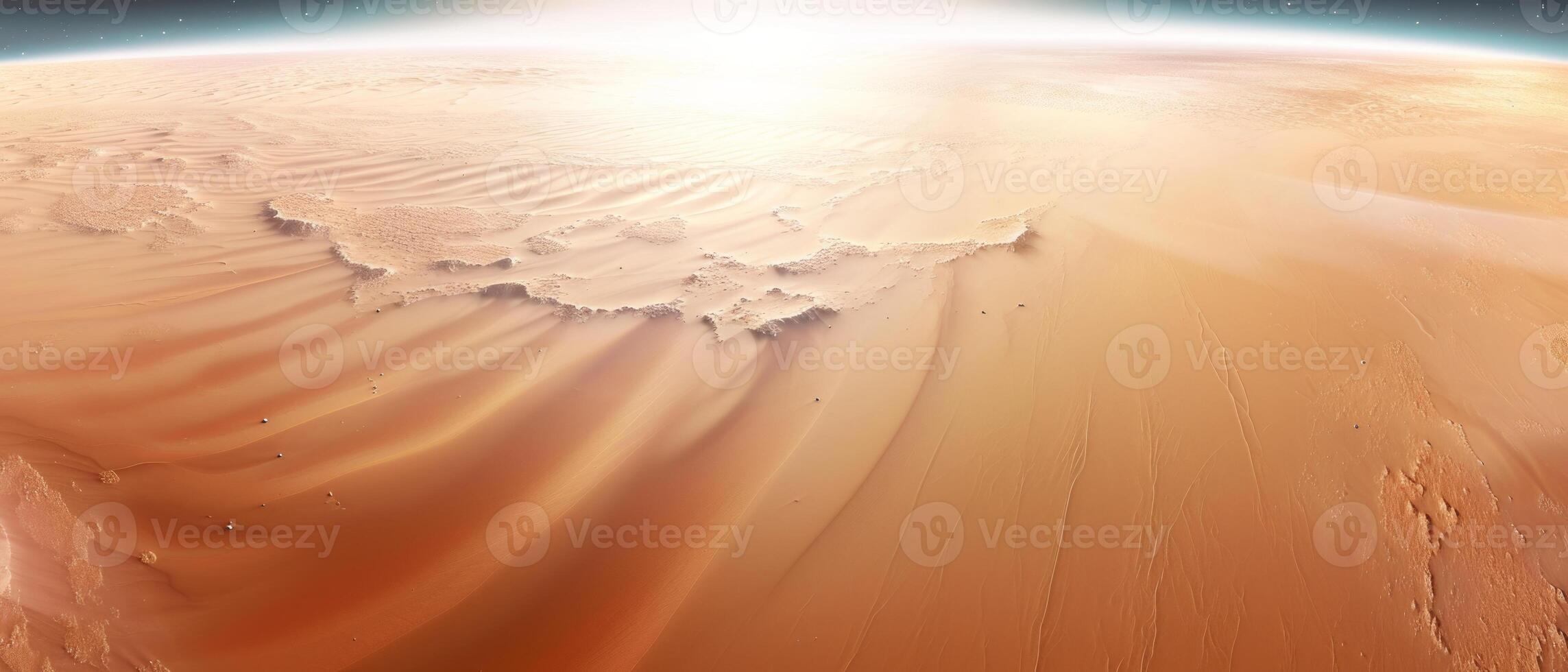 ai generado un ver de el Desierto planeta horizonte desde espacio foto