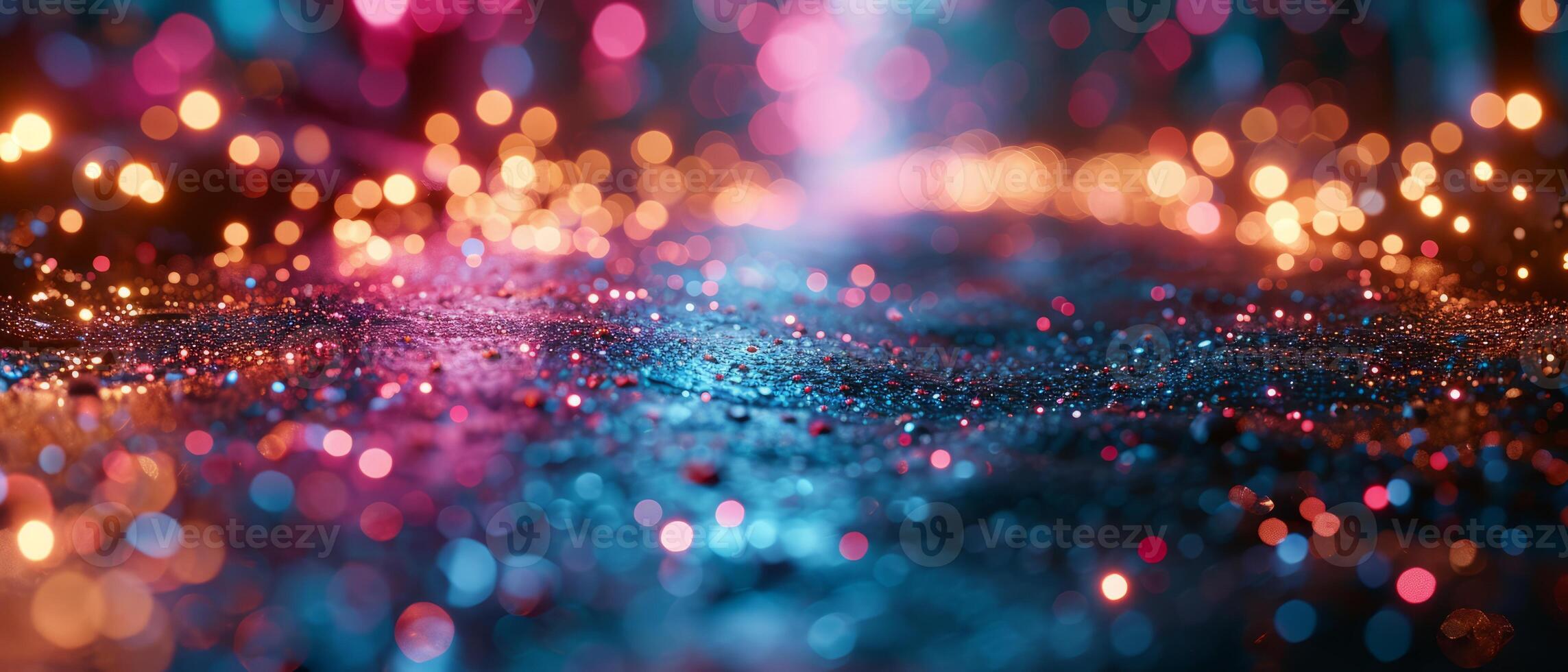 AI generated Iridescent surface with a sparkling glow in neon pink, blue, and gold photo