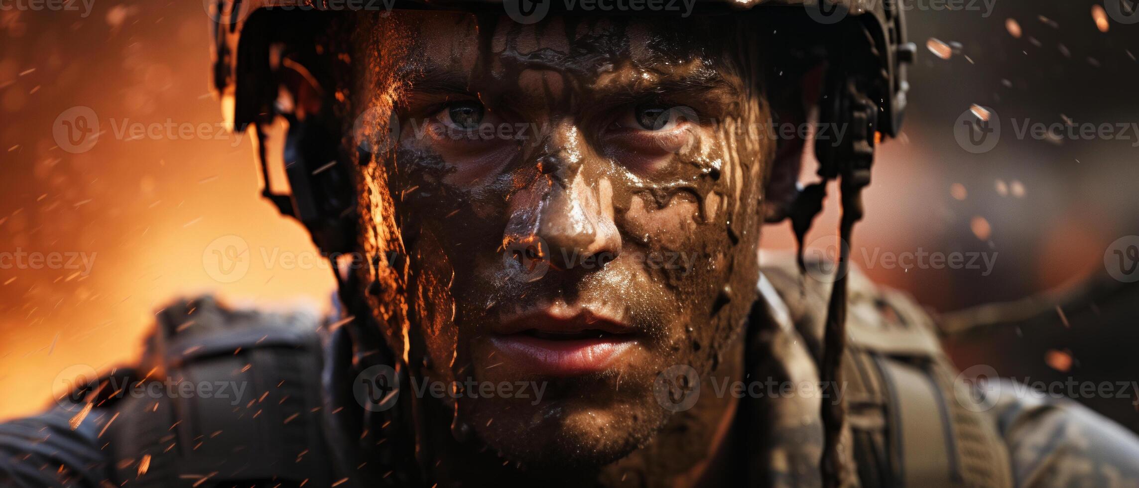 AI generated Soldier's Resilience in the Rain photo