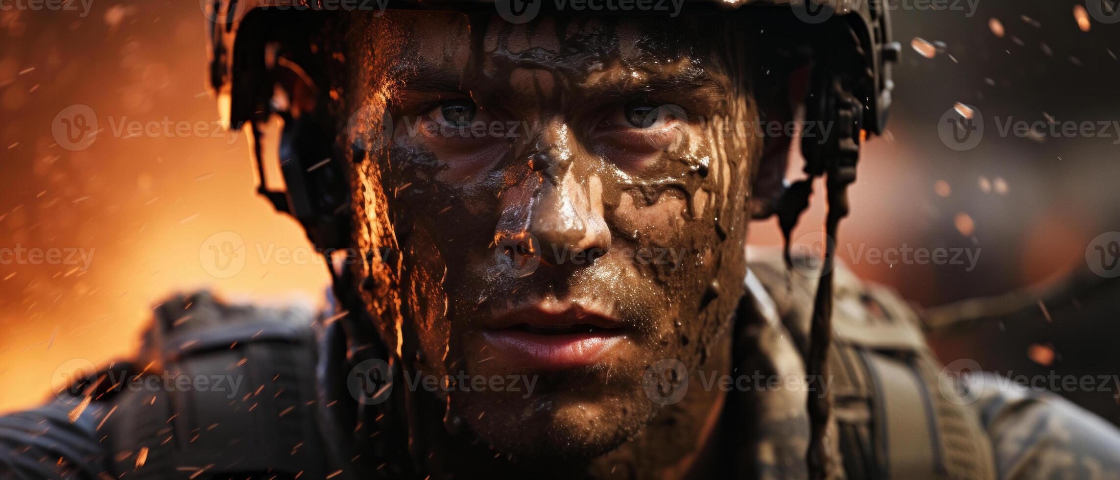 ai generado de soldado Resiliencia en el lluvia foto