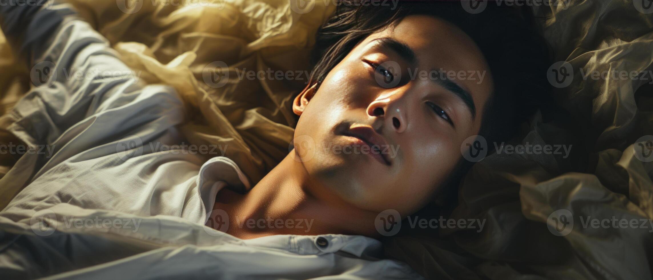 AI generated Young Man Resting Peacefully in Bed photo