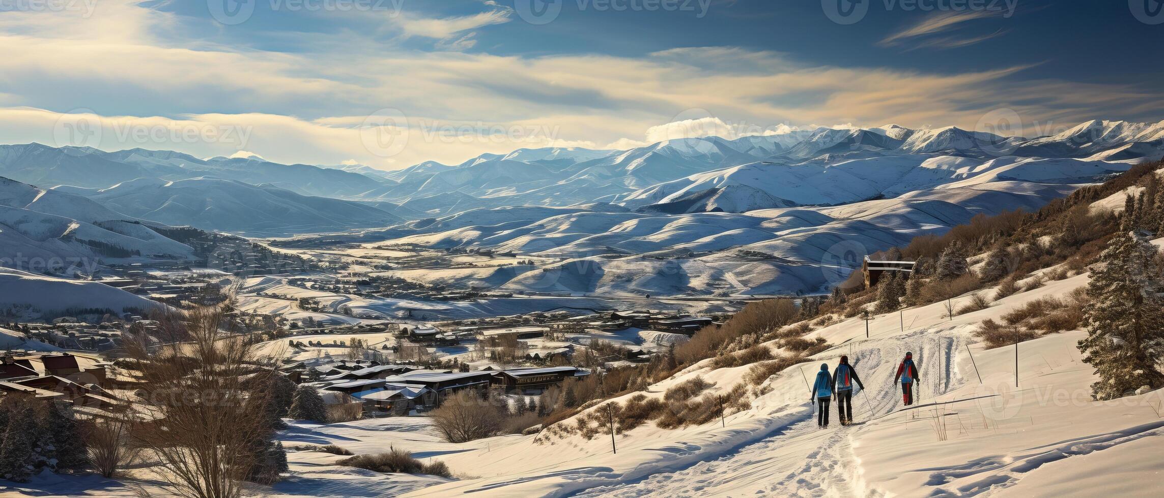 AI generated Skiers Ascending Snowy Alpine Slopes photo