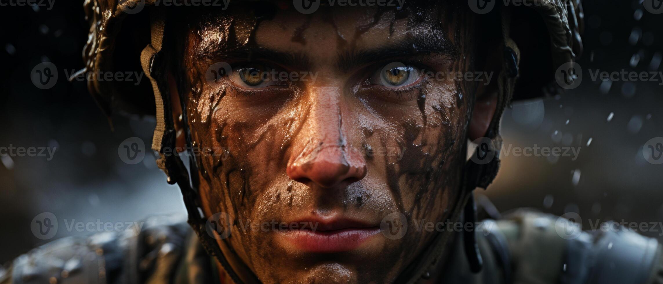 AI generated Soldier's Resilience in the Rain photo
