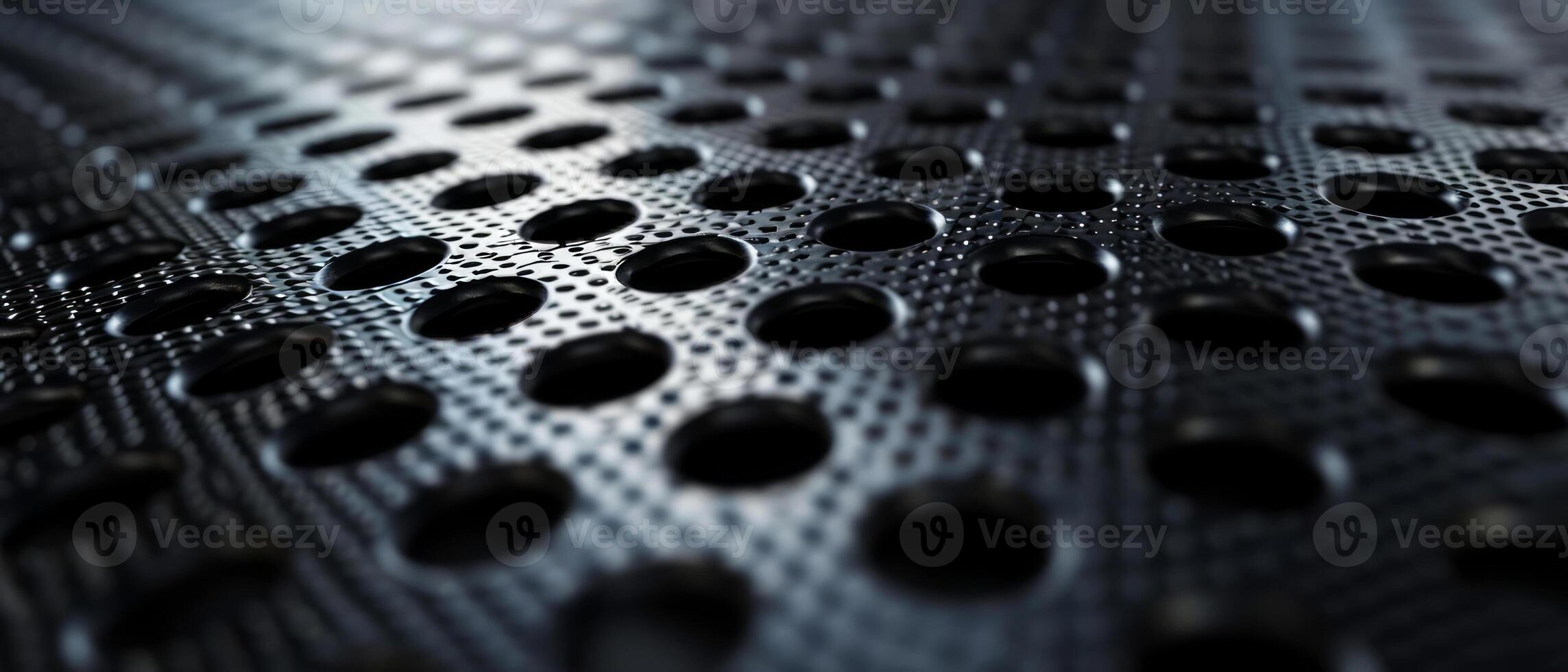 AI generated A detailed view of a black perforated metal plate with a focus gradient photo