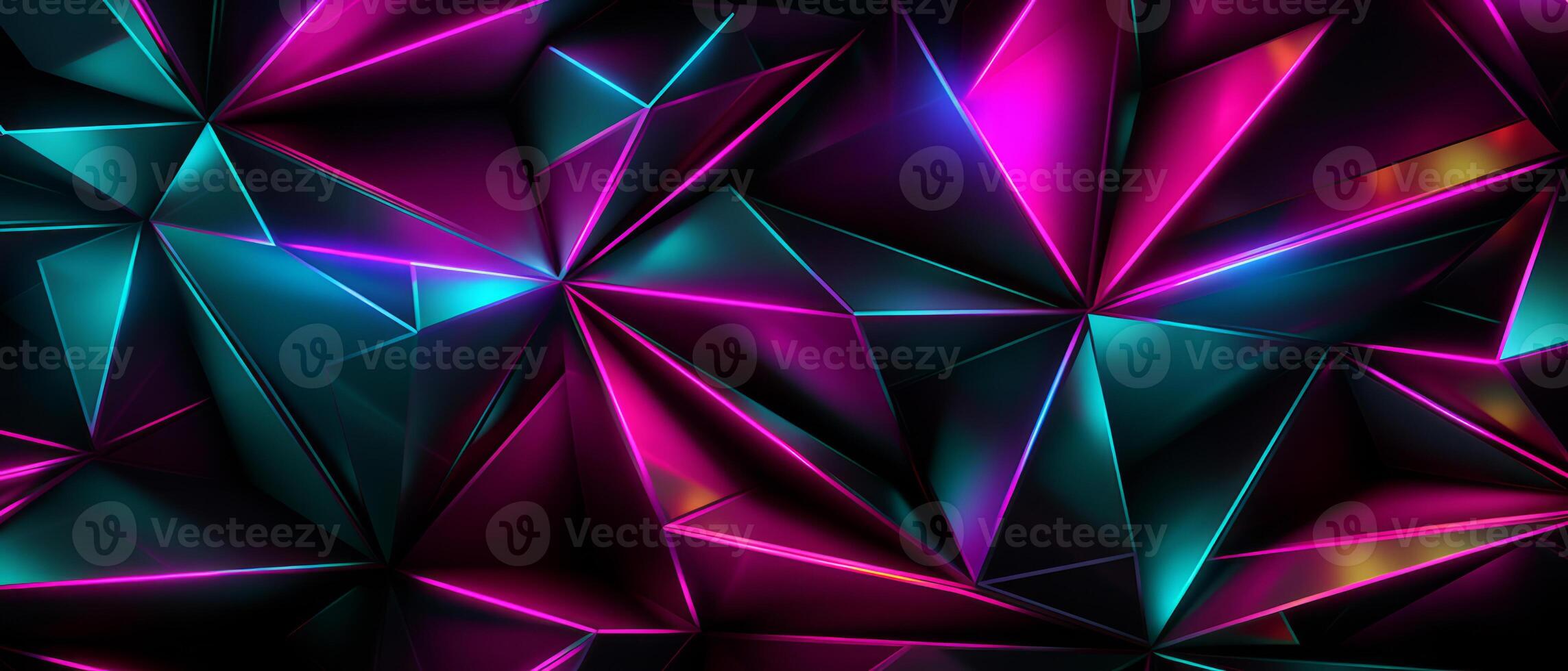 AI generated Abstract Neon Triangular Prism Facets photo