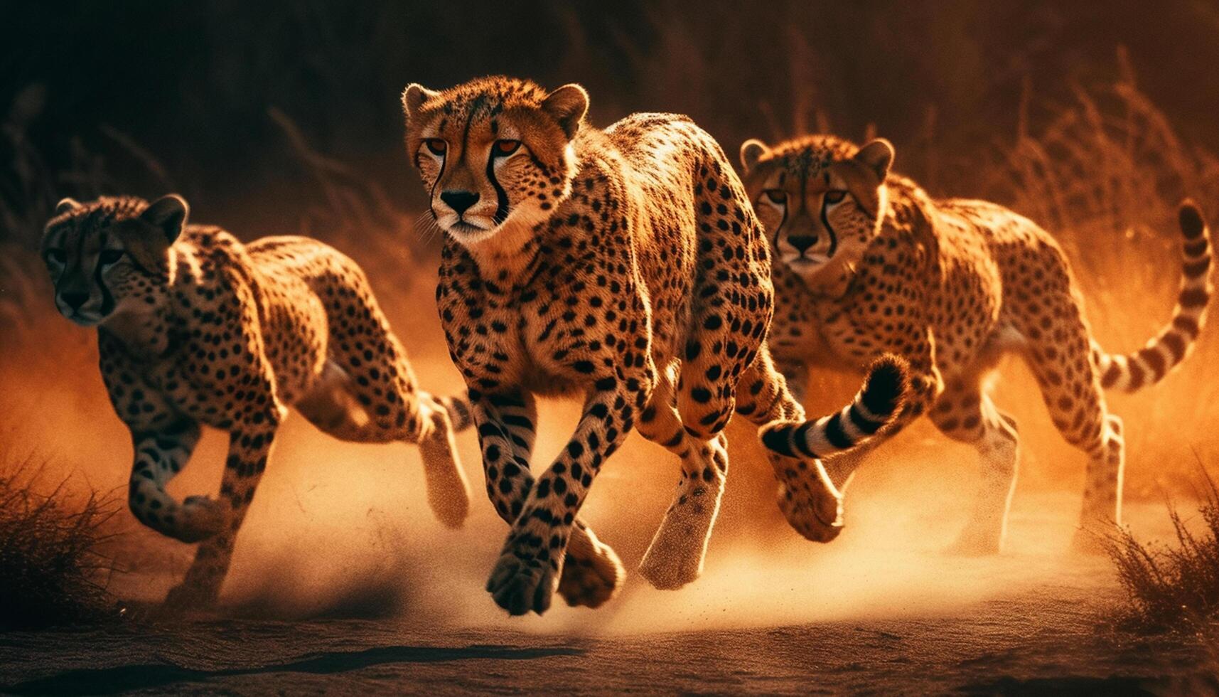 AI generated Cheetah walking in the wilderness, majestic beauty in nature landscape generated by AI photo