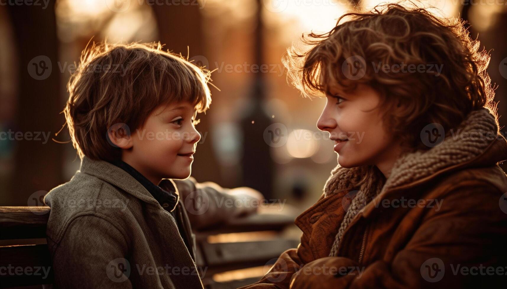 ai generado dos sonriente Niños disfrutando al aire libre ocupaciones en otoño con familia generado por ai foto