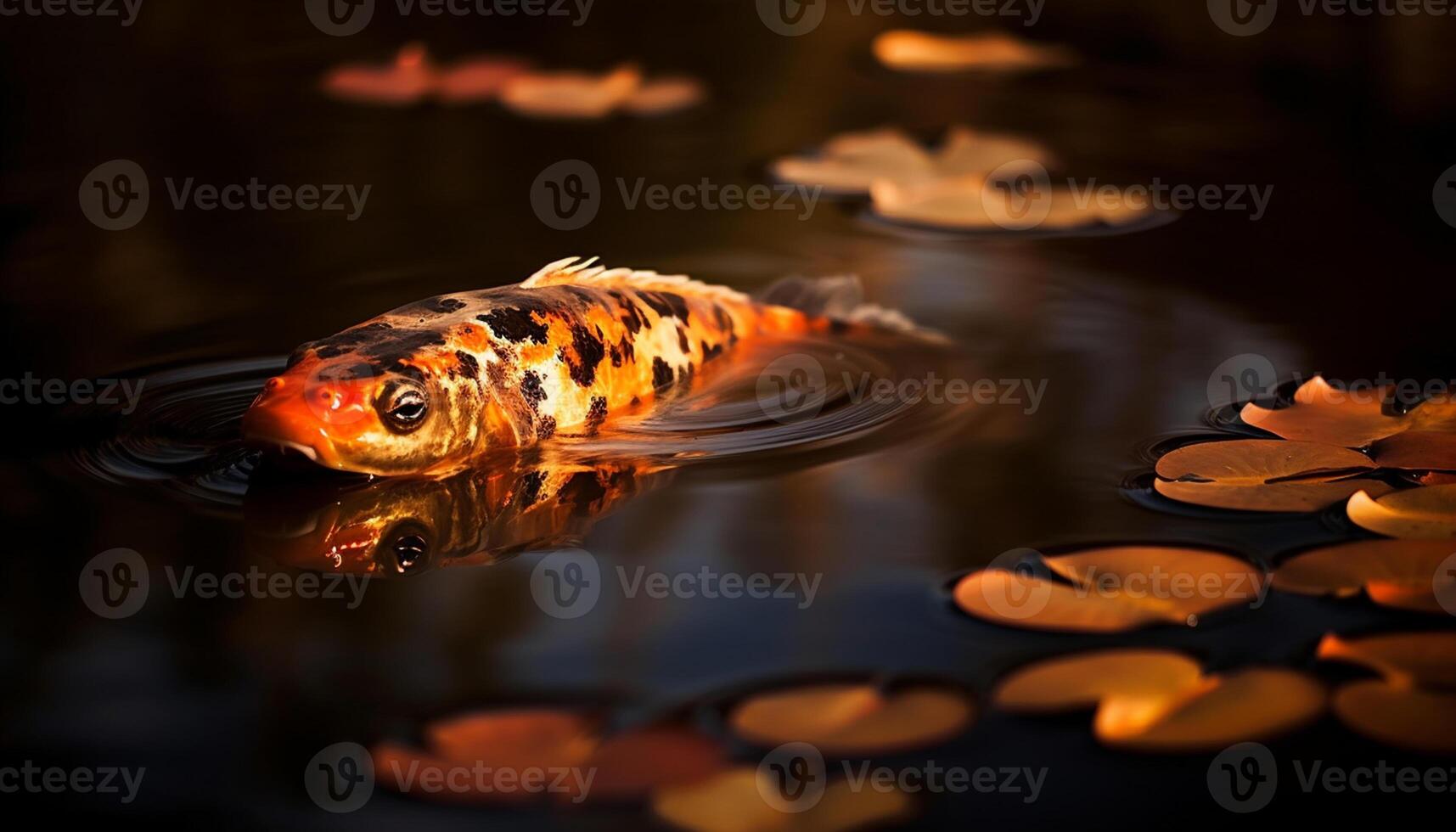 AI generated A beautiful koi carp swims in a tranquil pond generated by AI photo