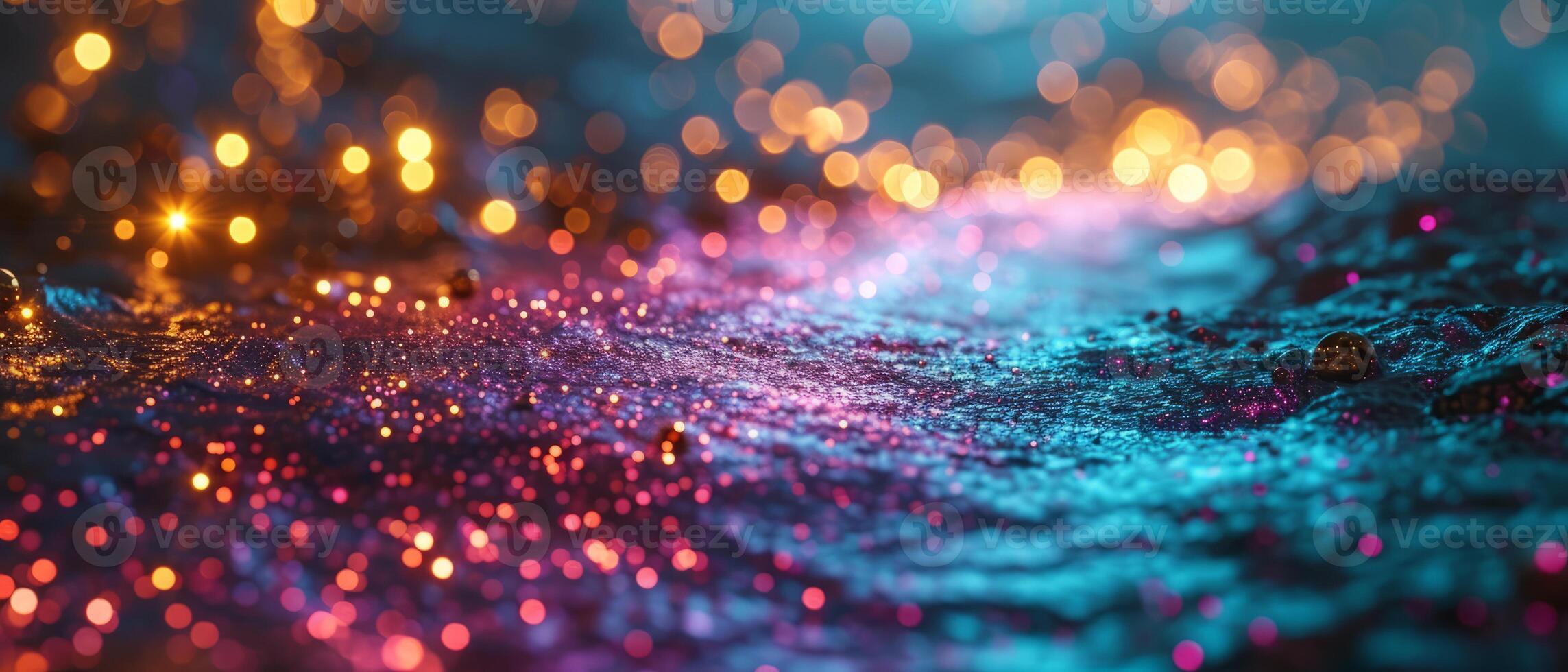 AI generated Iridescent surface with a sparkling glow in neon pink, blue, and gold photo