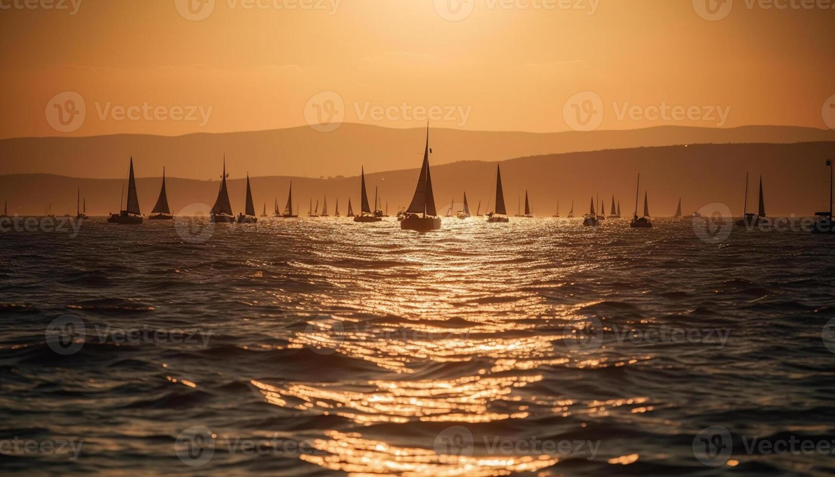 AI generated Sailboat sailing at sunset, water reflecting the tranquil beauty generated by AI photo