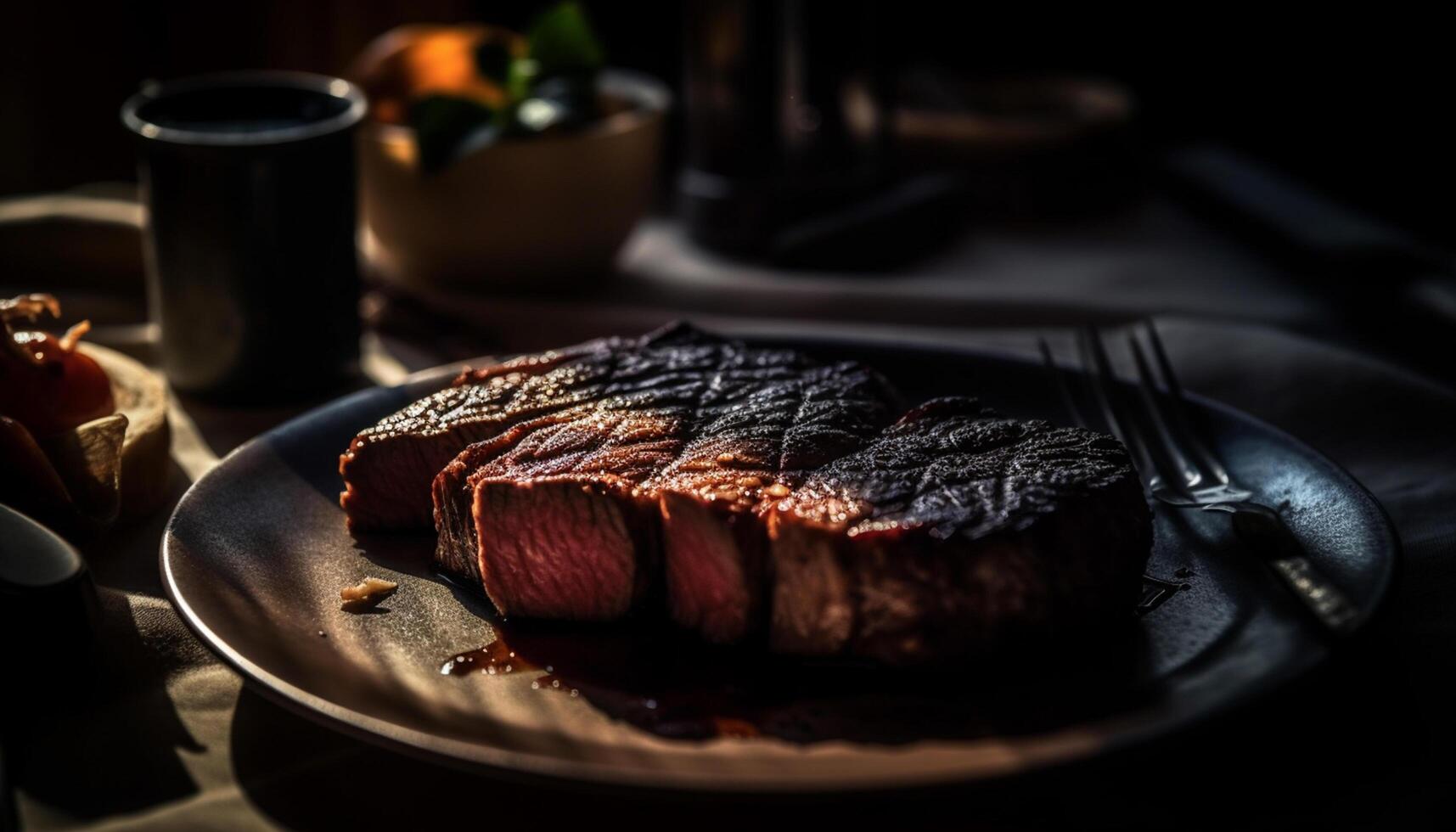 AI generated Grilled steak, beef fillet, gourmet meal, cooked to perfection generated by AI photo