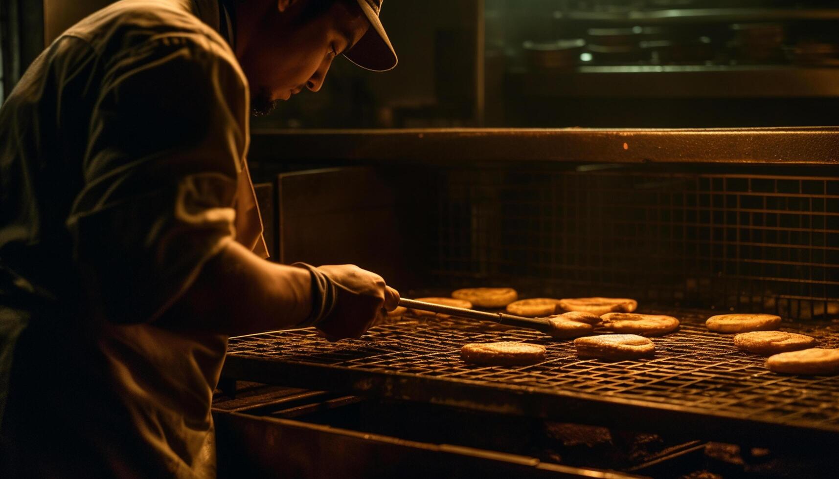 AI generated A man working with flame, heat, and fire in workshop generated by AI photo