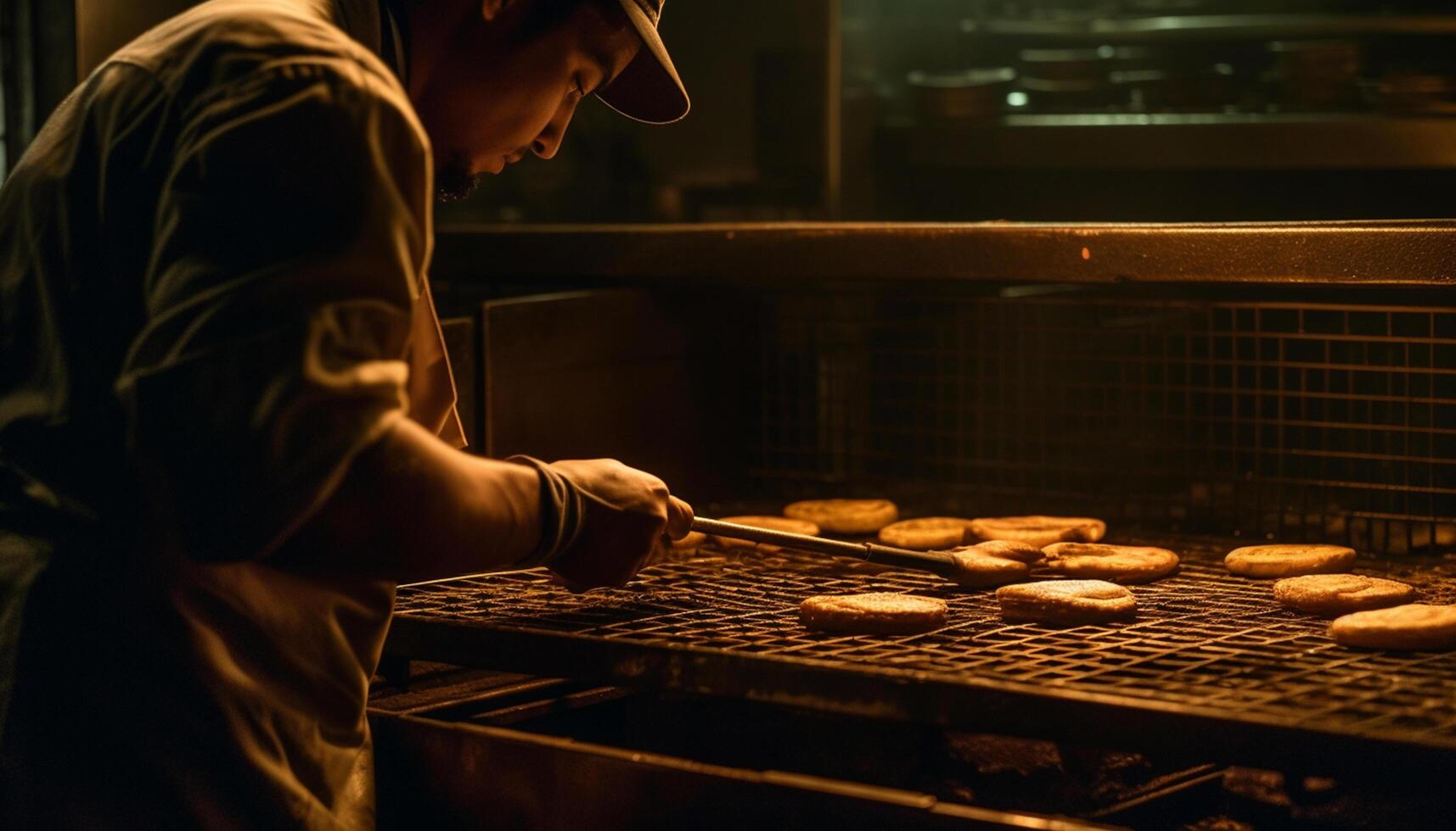 ai generado un hombre trabajando con fuego, calor, y fuego en taller generado por ai foto