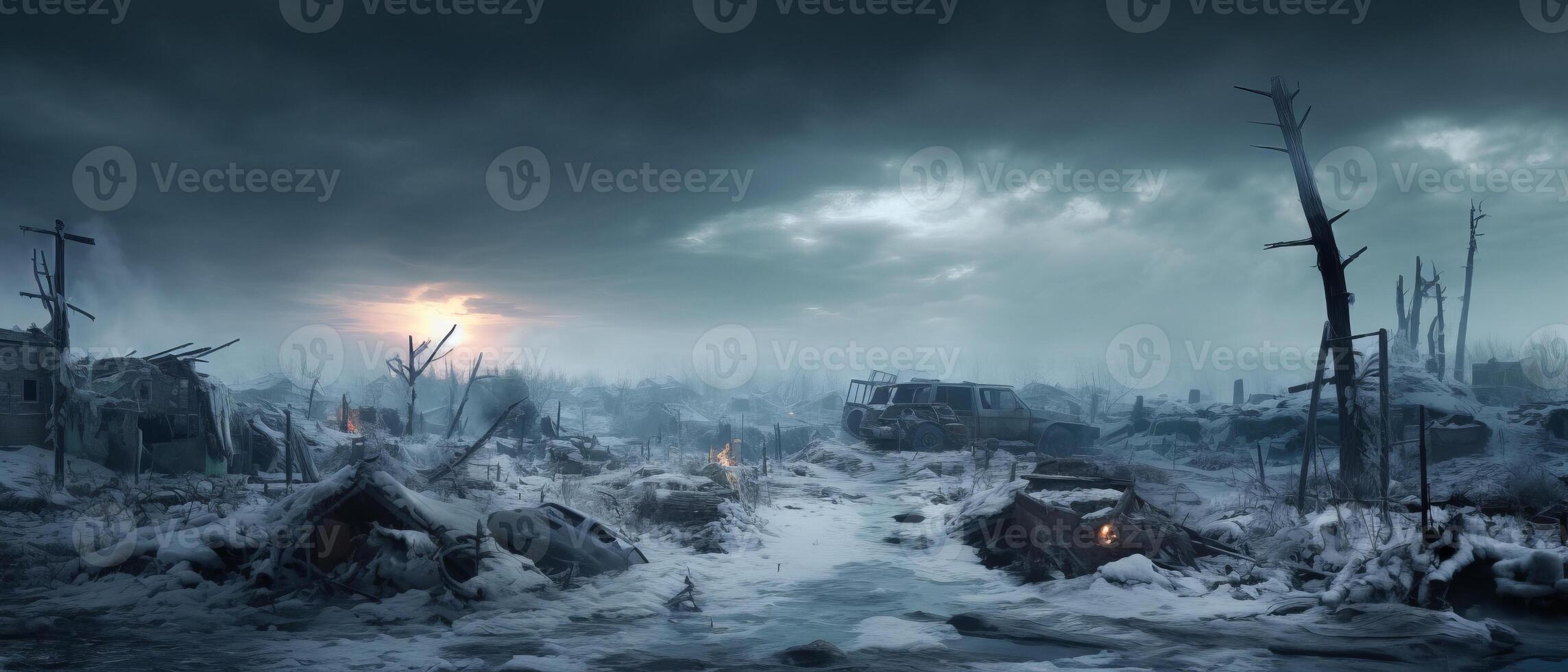 AI generated Winter's Cold Embrace on Ruins photo