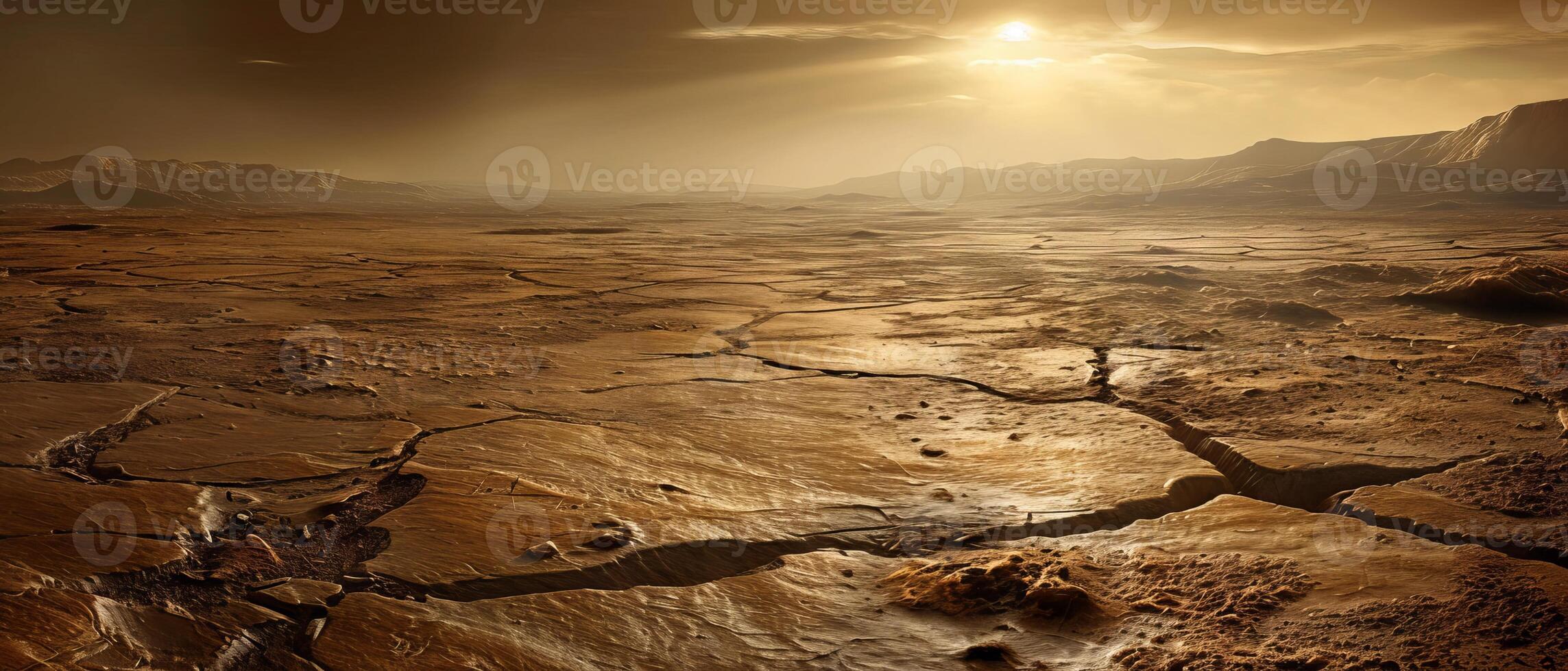 AI generated The Sun Shining Over a Barren Landscape photo