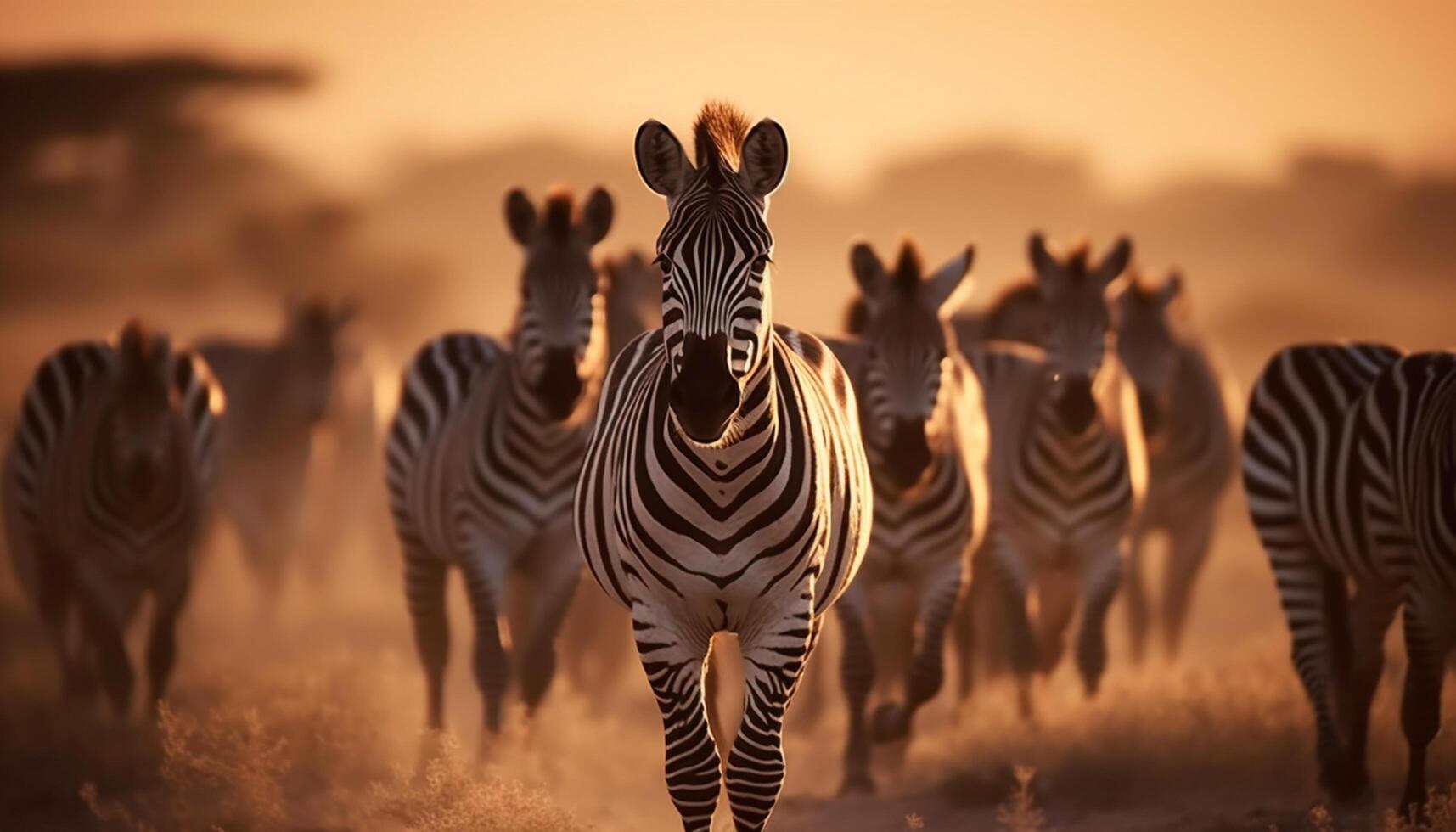 AI generated Zebra standing in a row, nature beauty in wildlife reserve generated by AI photo