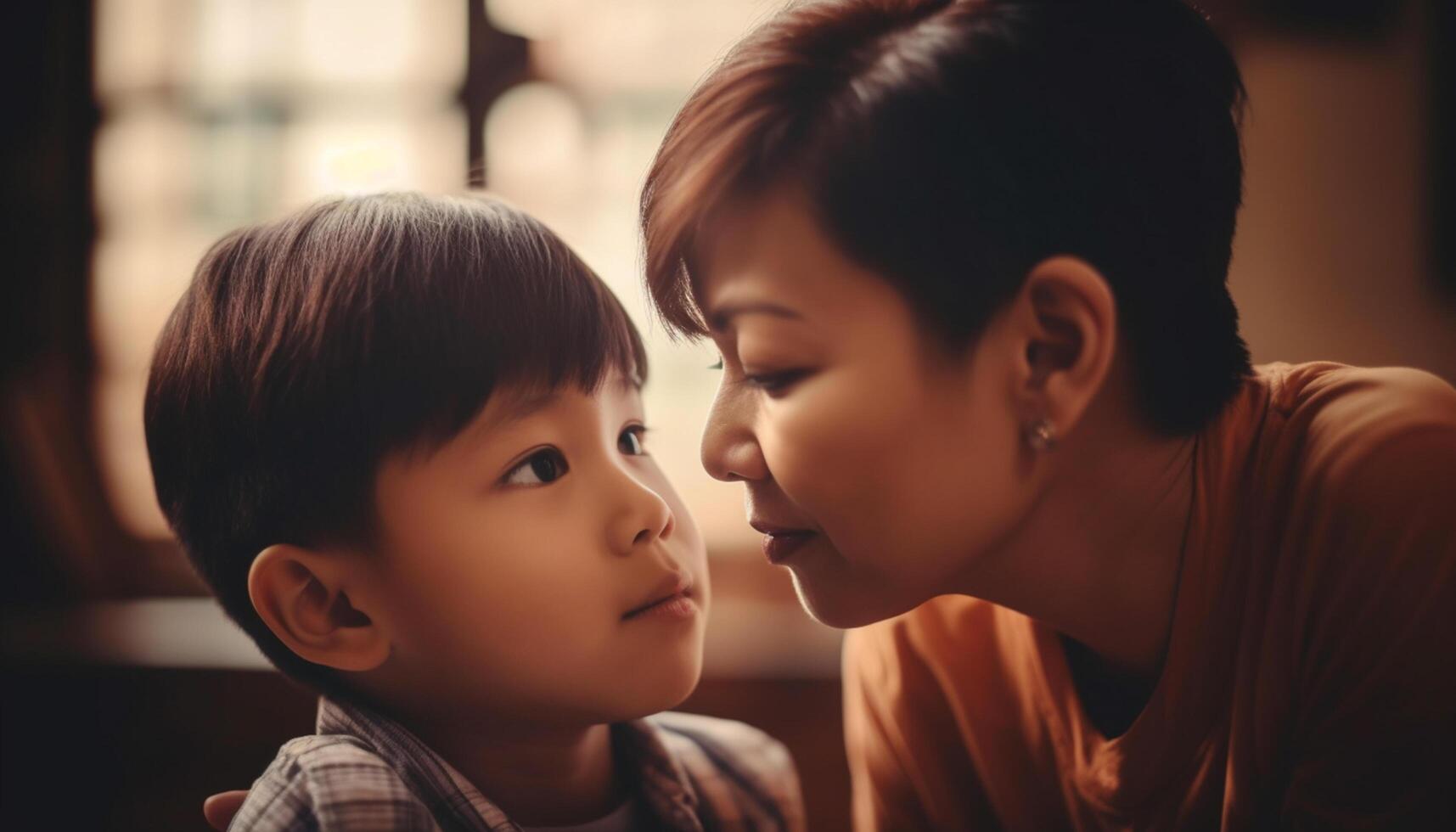 AI generated Two cute boys smiling, embracing, enjoying childhood together indoors generated by AI photo
