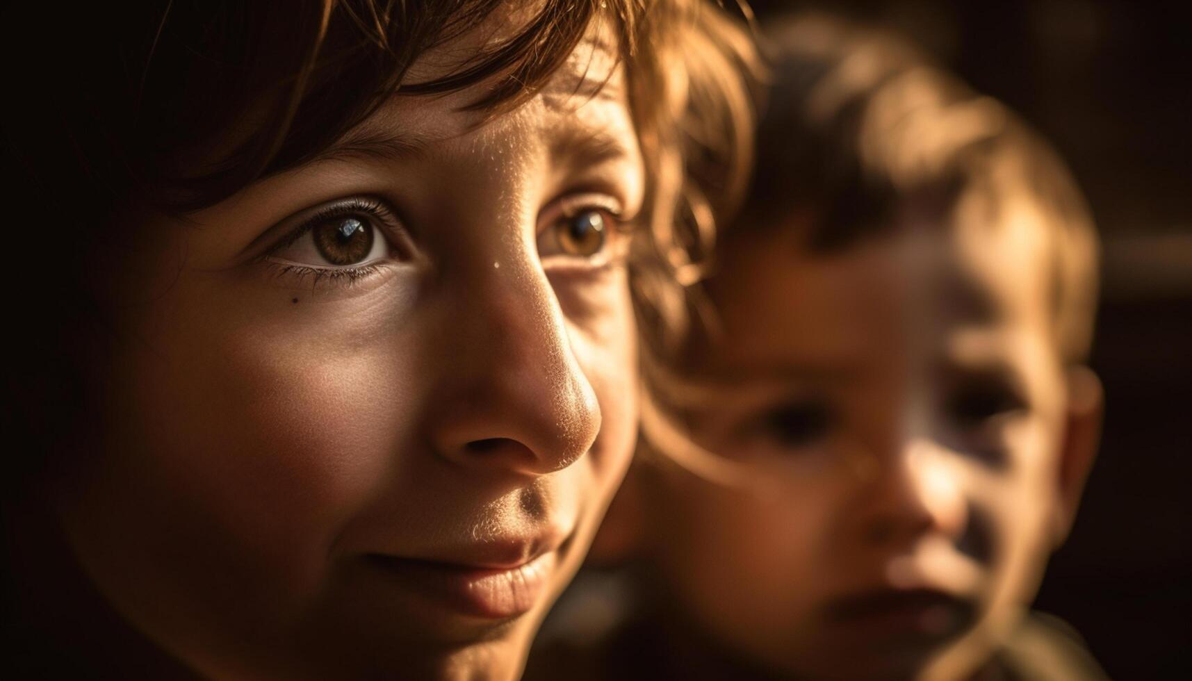 AI generated Cute boys, smiling, outdoors, looking at camera, innocence, love generated by AI photo
