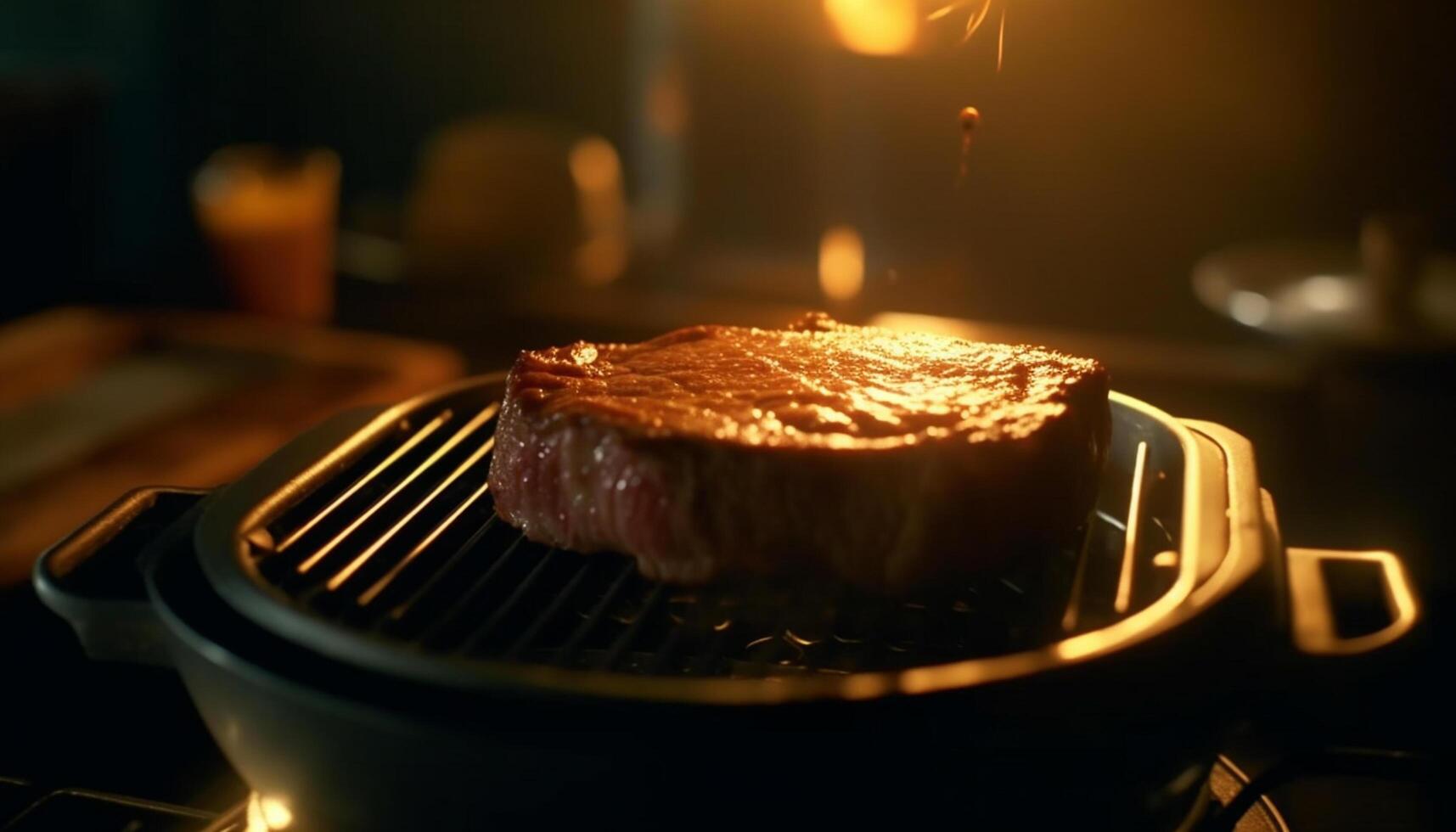 AI generated Grilled steak on a plate, glowing with heat and freshness generated by AI photo