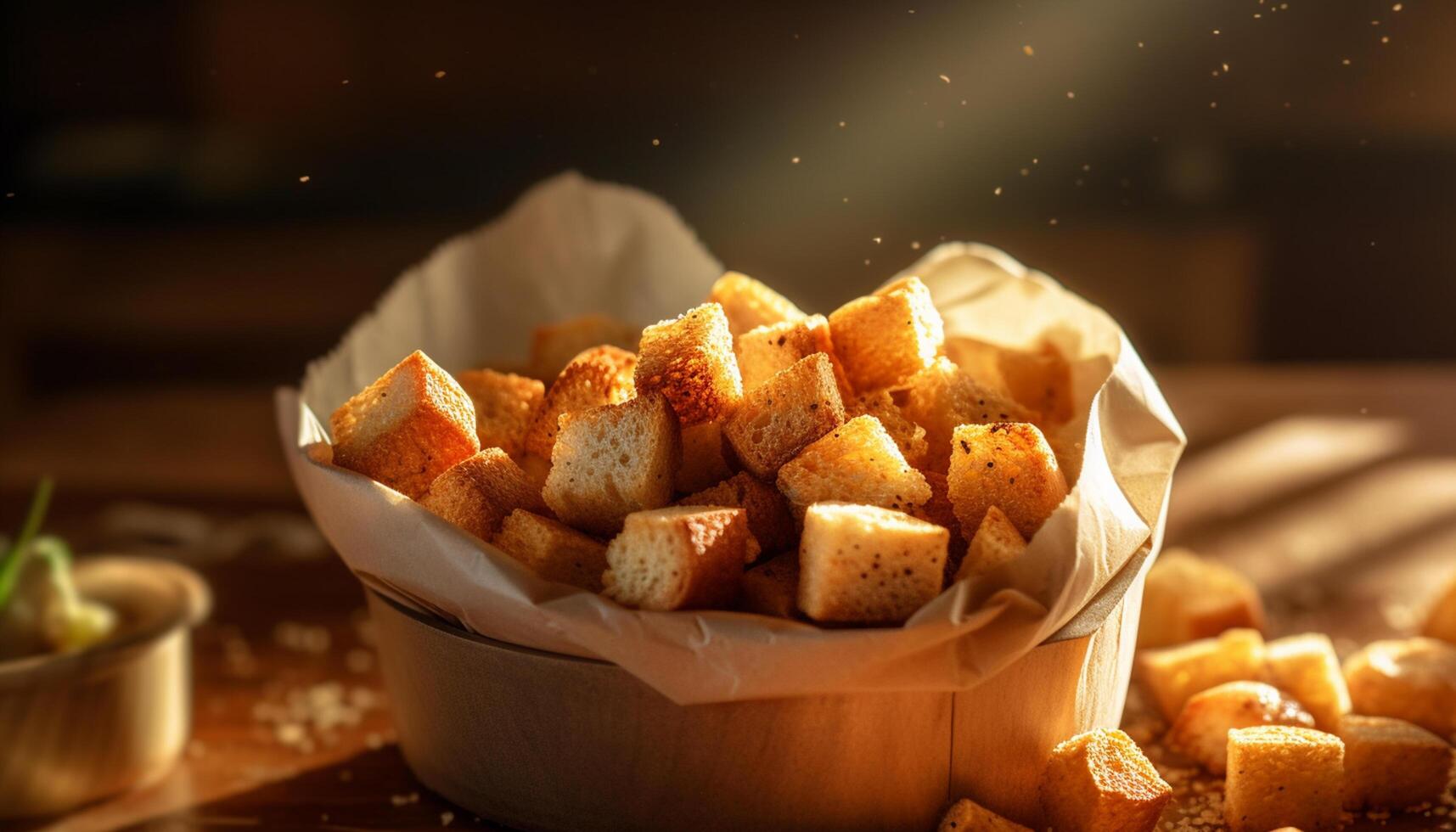 AI generated Freshness of homemade bread on rustic wood table, a gourmet snack generated by AI photo