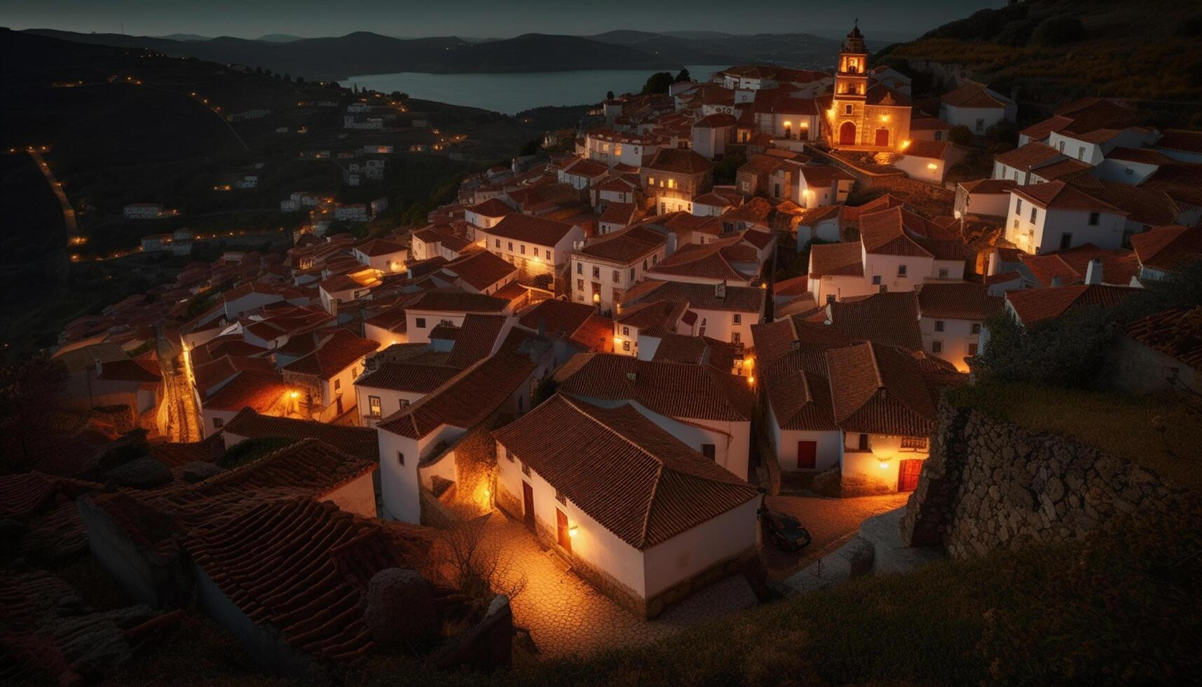 AI generated Night falls on an ancient cathedral, illuminating the Christian faith generated by AI photo