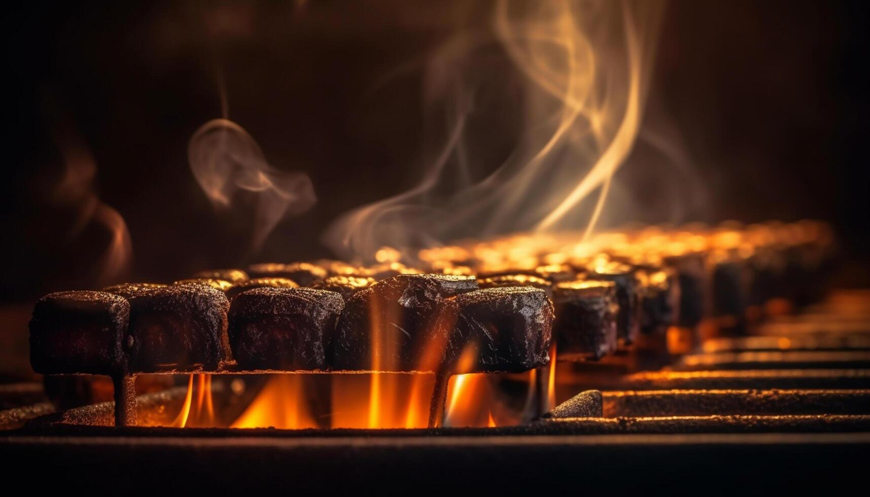 AI generated Flame burning, glowing yellow, close up Heat igniting dark furnace wood generated by AI photo