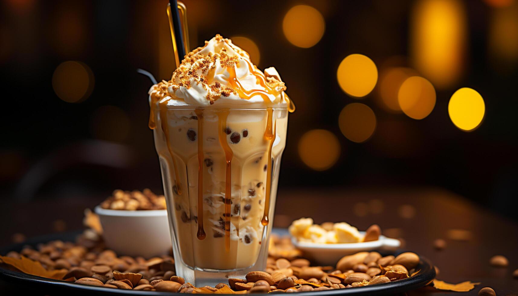 AI generated Freshness and sweetness in a close up of a creamy coffee drink generated by AI photo