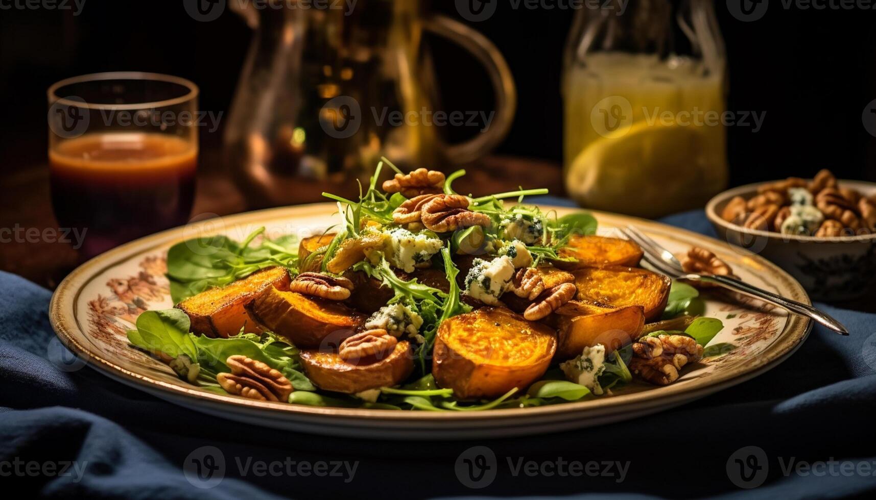 AI generated Freshness and healthy eating on a plate of gourmet vegetarian salad generated by AI photo