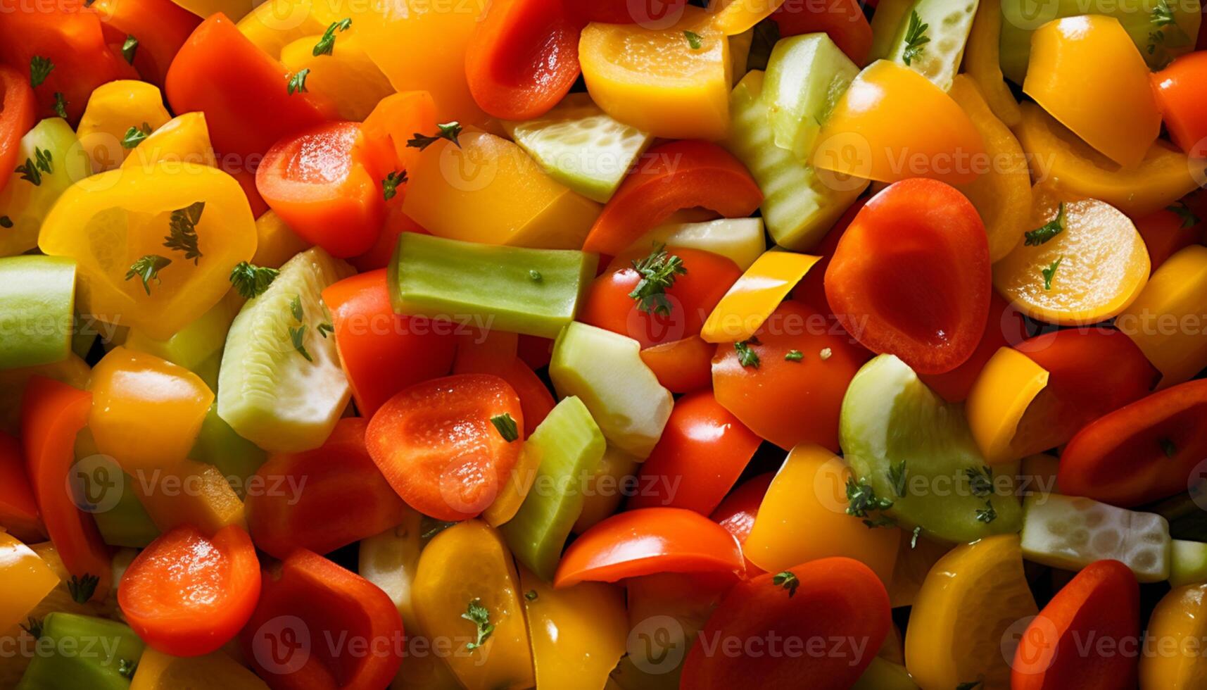 AI generated Fresh, colorful vegetarian salad with ripe tomatoes and bell peppers generated by AI photo