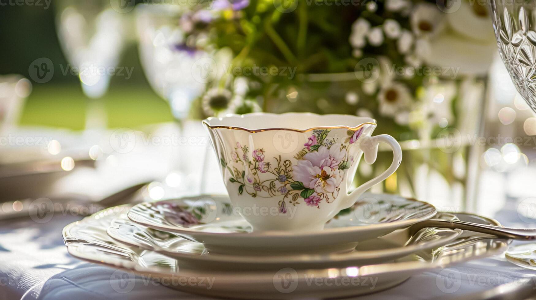 encantador tarde té con pasteles y pasteles foto