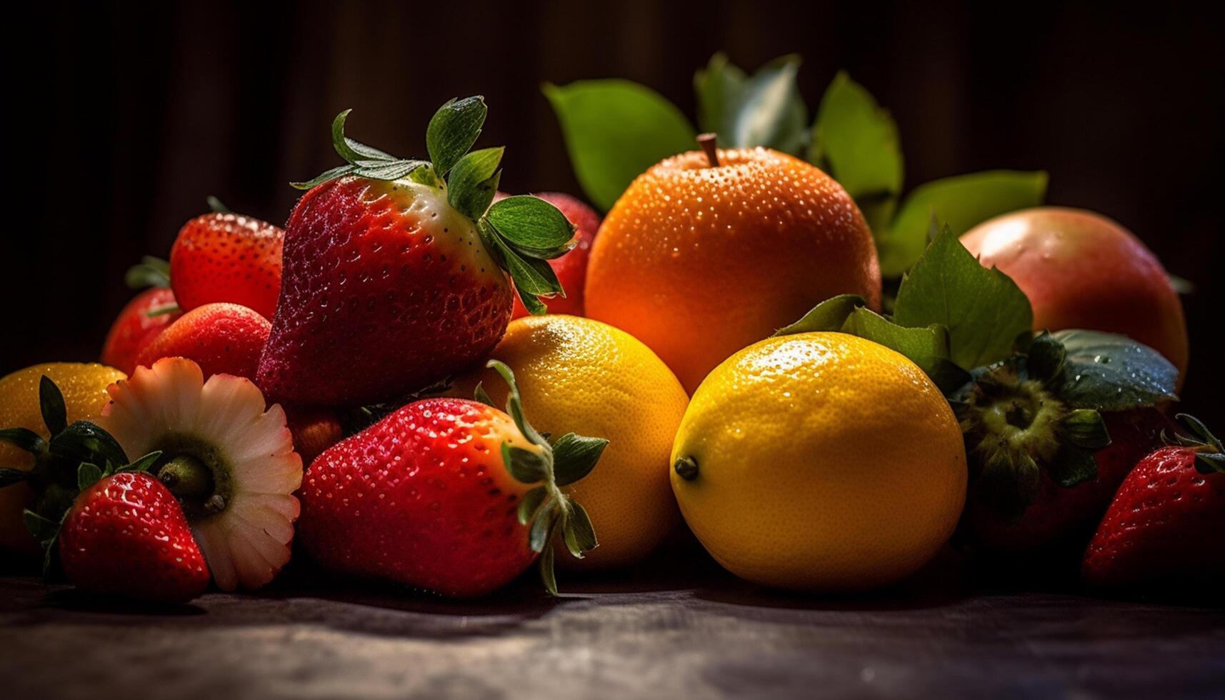 AI generated Freshness of summer fruits on a rustic wooden table, healthy eating generated by AI photo