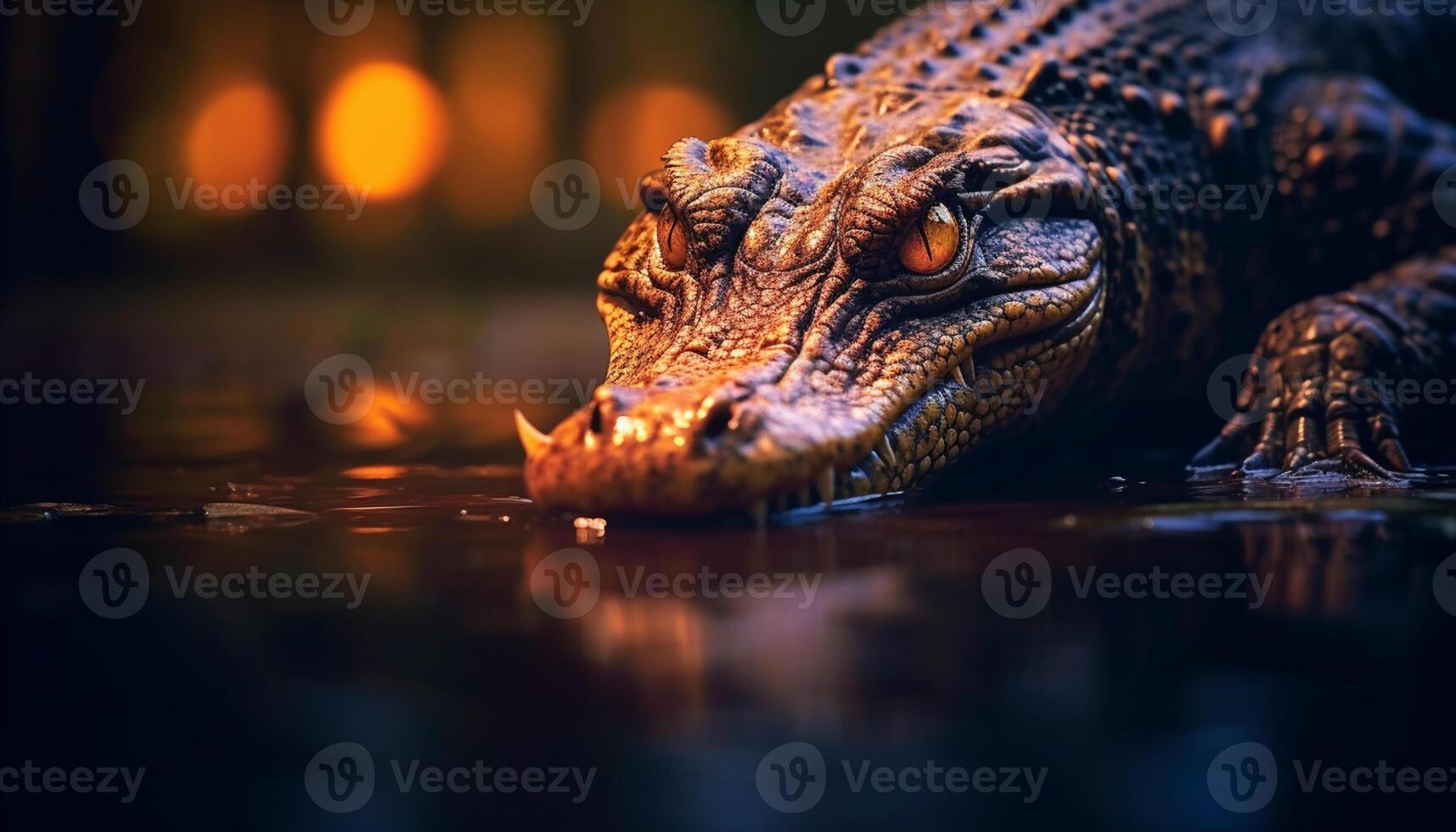 AI generated Crocodile in the wild, water, dangerous, close up, animal teeth generated by AI photo