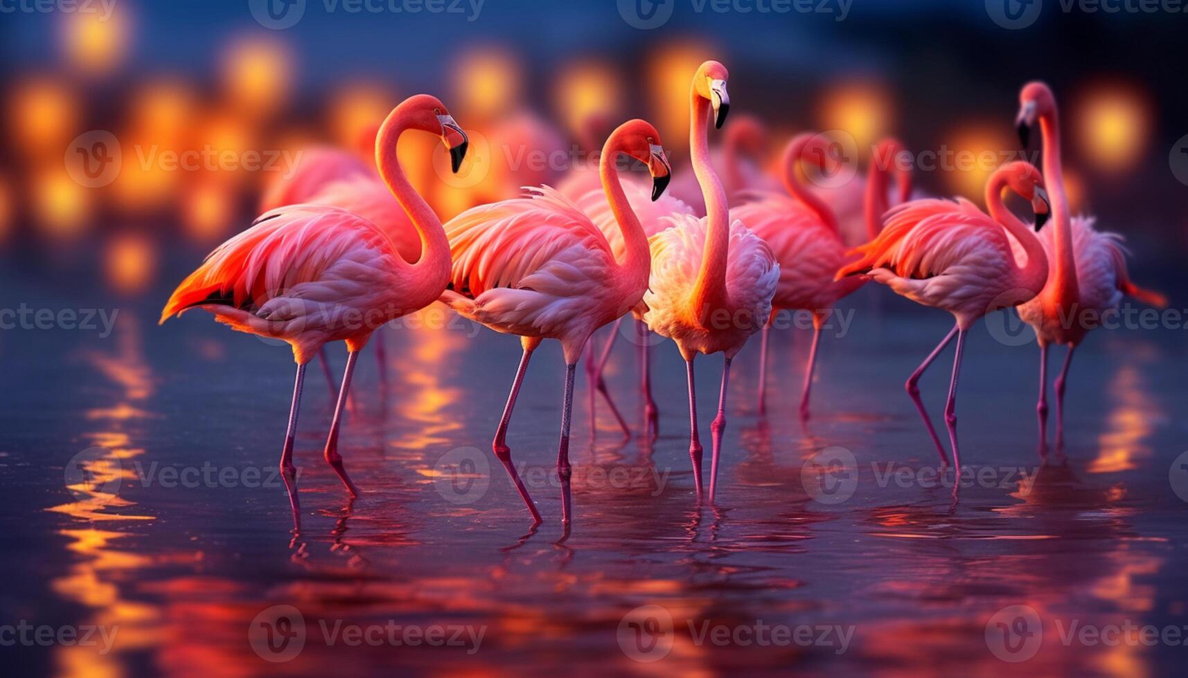 AI generated A vibrant group of multi colored birds standing by a tranquil pond generated by AI photo