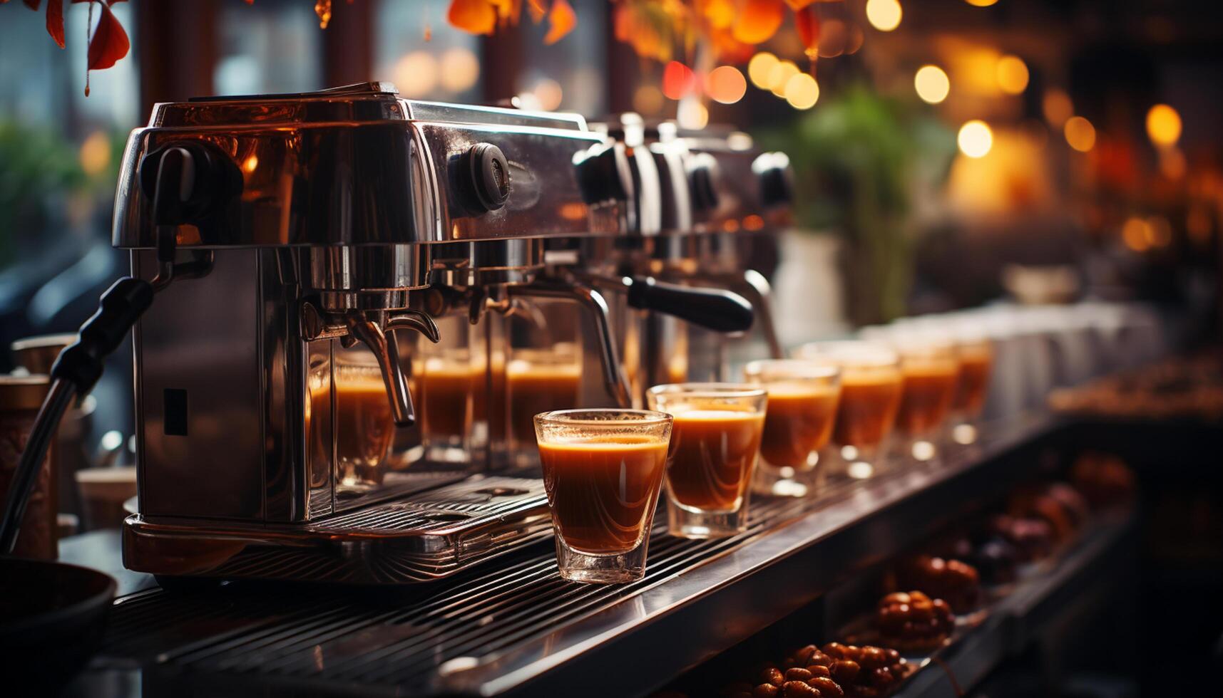 AI generated Barista making a fresh coffee cup in a coffee shop generated by AI photo