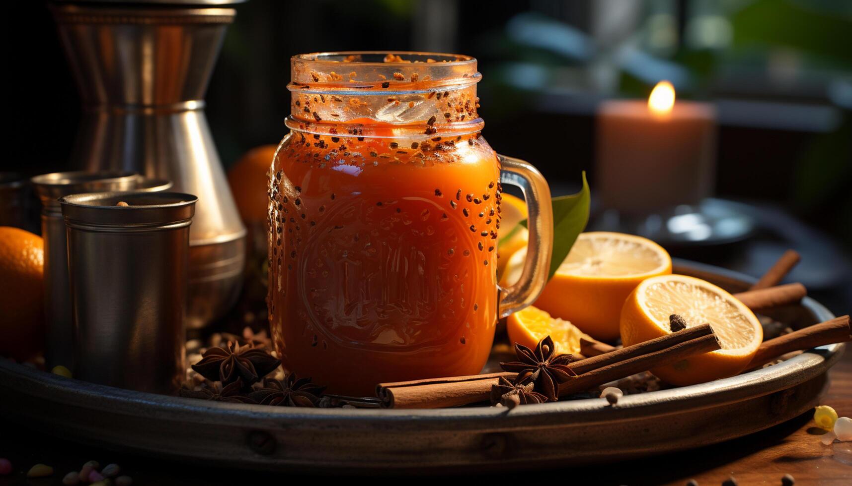 AI generated Freshness and heat combine in a rustic table of food generated by AI photo