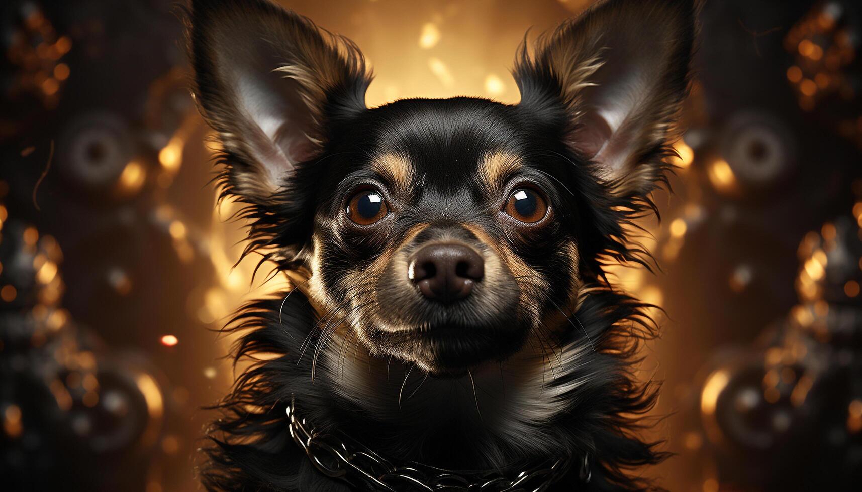 AI generated Cute puppy sitting, looking at camera, fluffy fur generated by AI photo