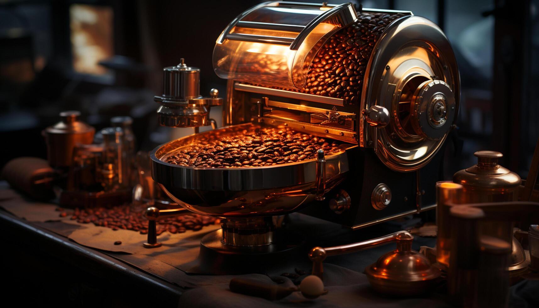 AI generated Barista making fresh coffee in a dark coffee shop indoors generated by AI photo