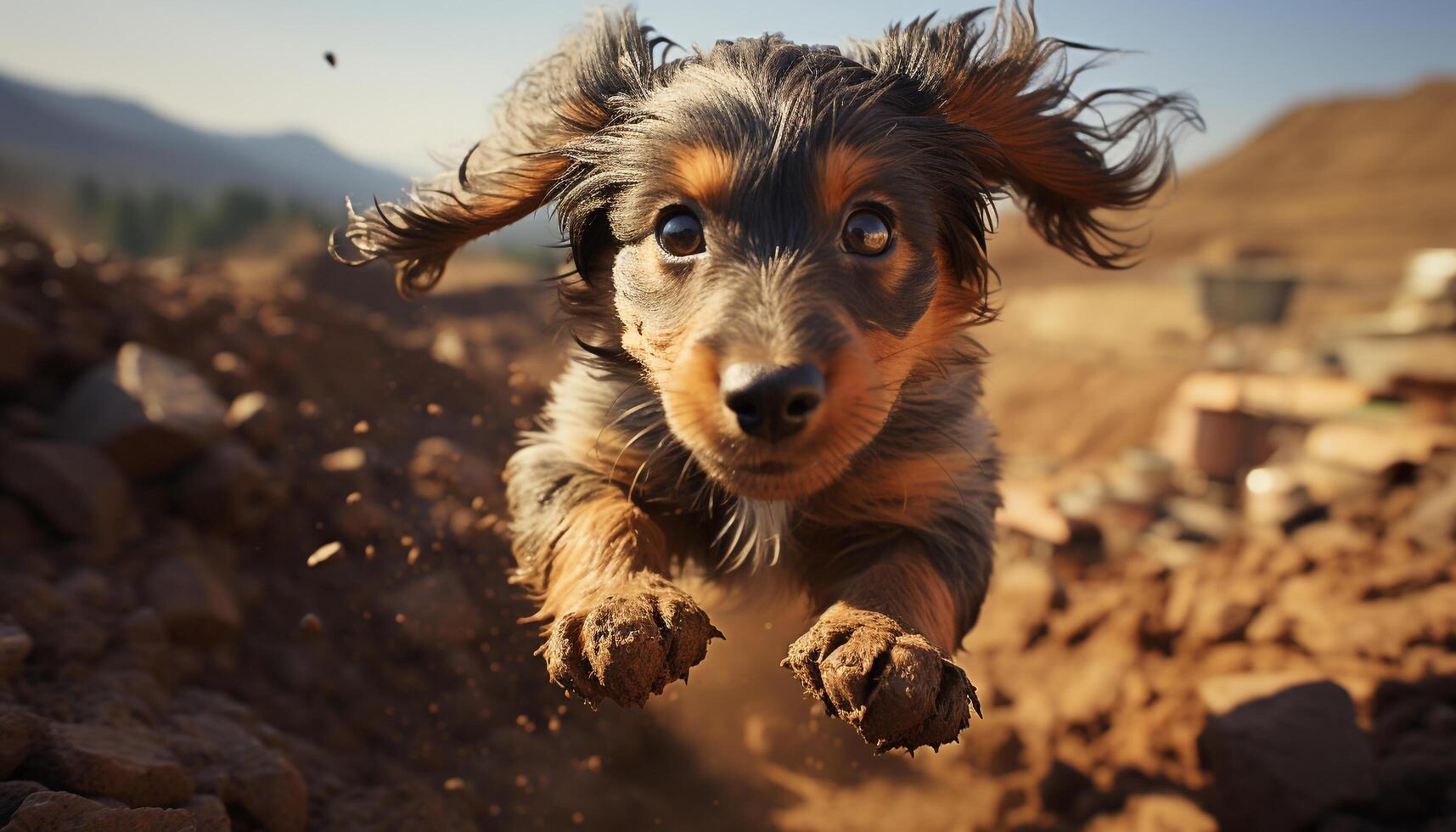 ai generado linda perrito jugando al aire libre, mirando a cámara generado por ai foto