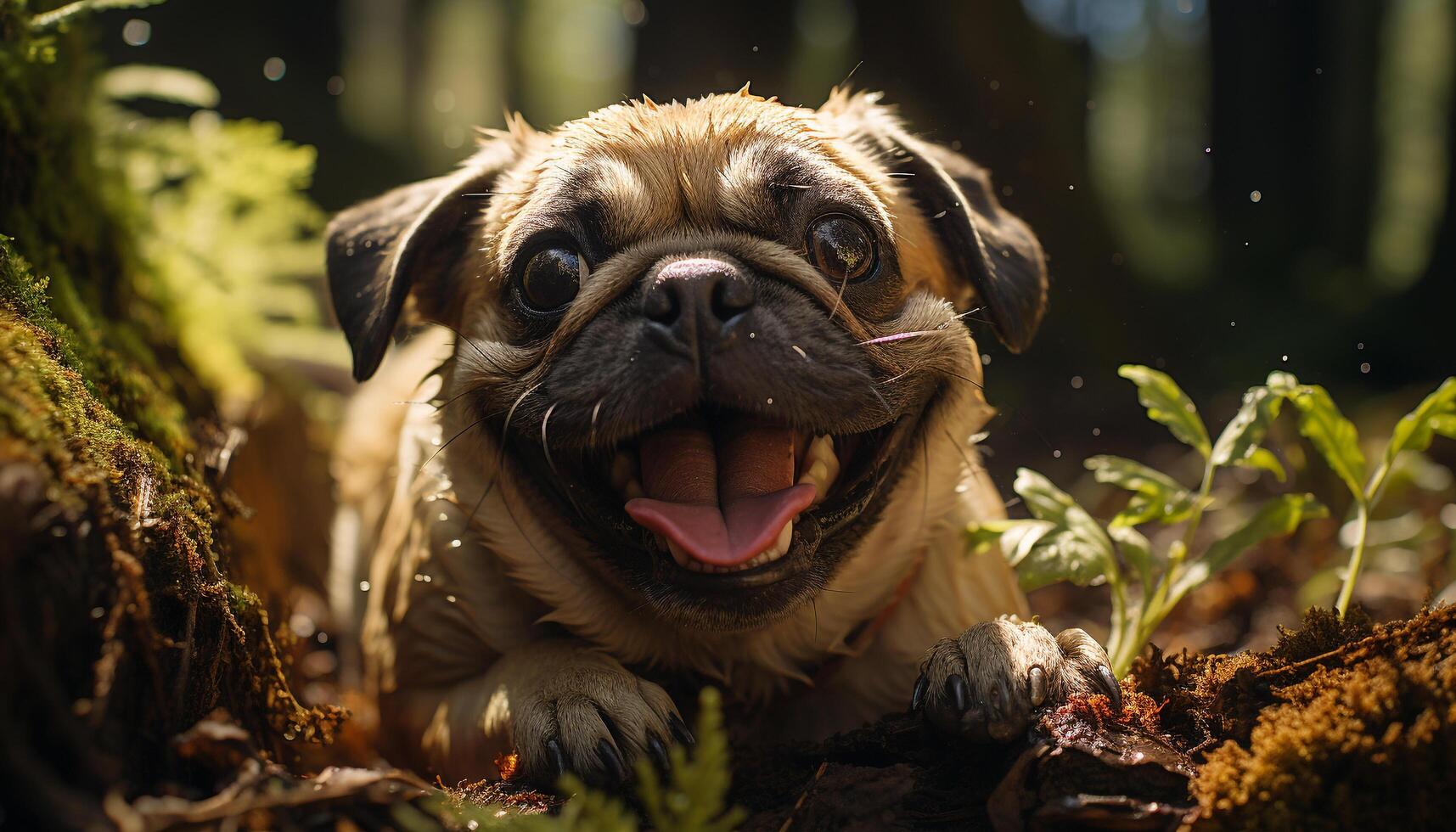 AI generated Cute puppy sitting outdoors, looking at camera generated by AI photo