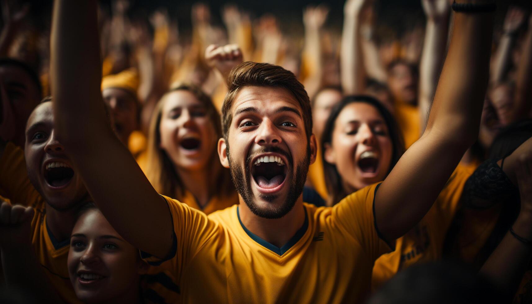 AI generated A crowd of cheering fans celebrating sports victory generated by AI photo