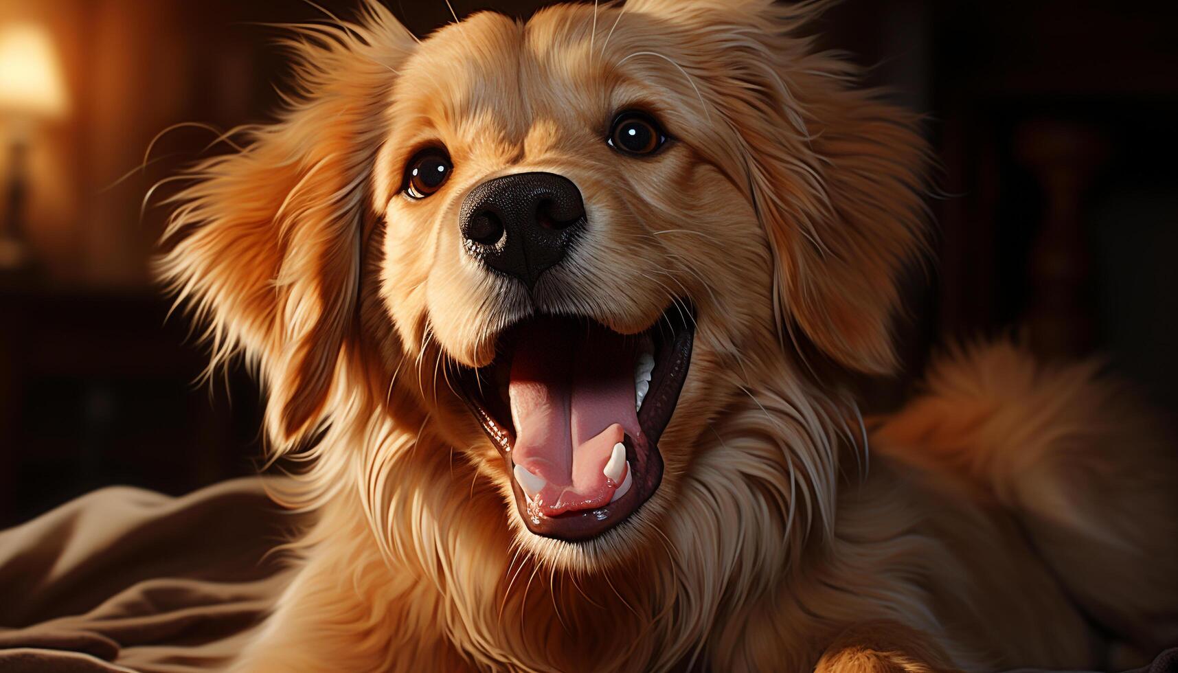 AI generated Cute puppy sitting, looking at camera, smiling generated by AI photo