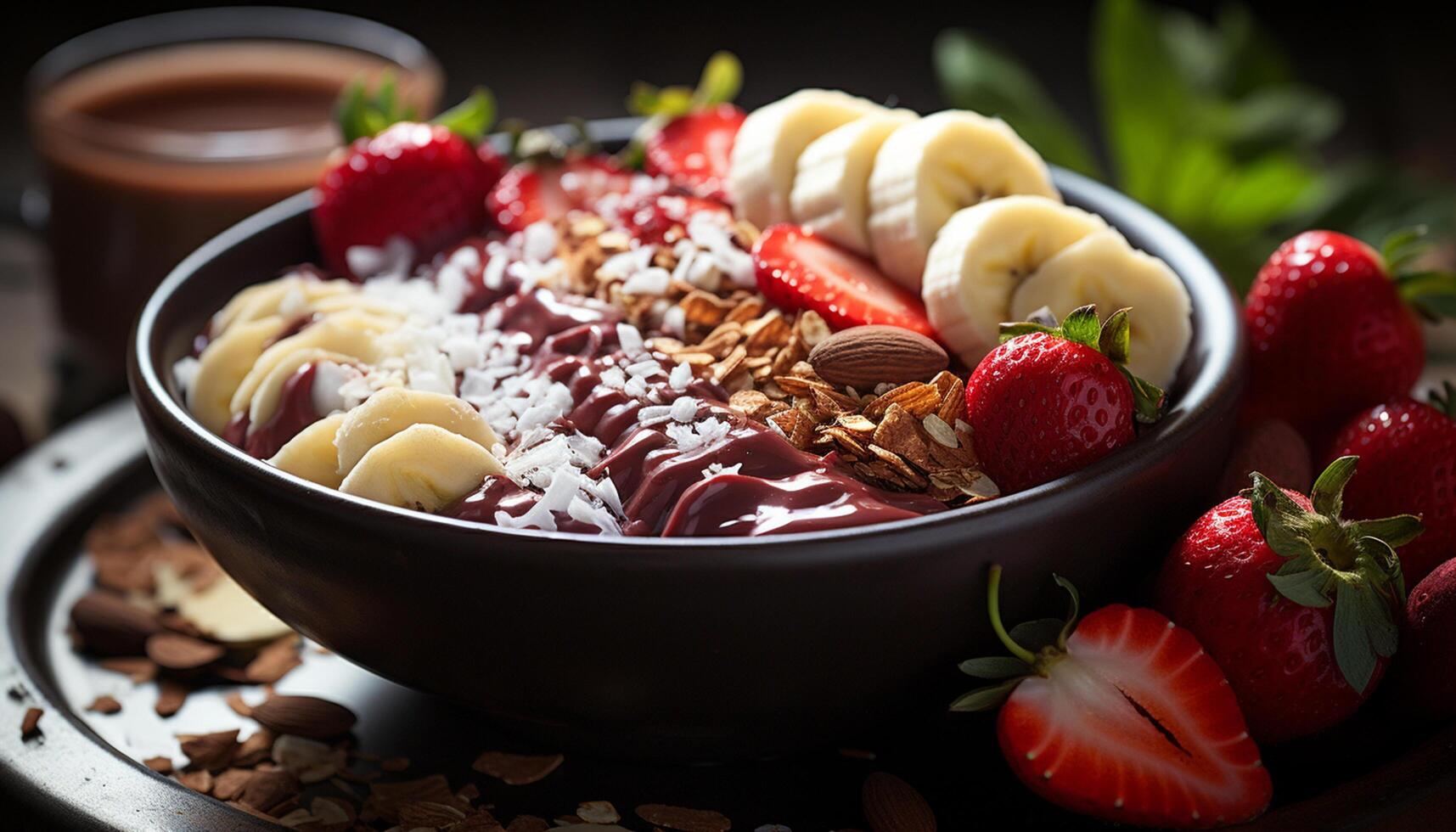 AI generated Freshness and sweetness in a bowl of gourmet strawberry dessert generated by AI photo