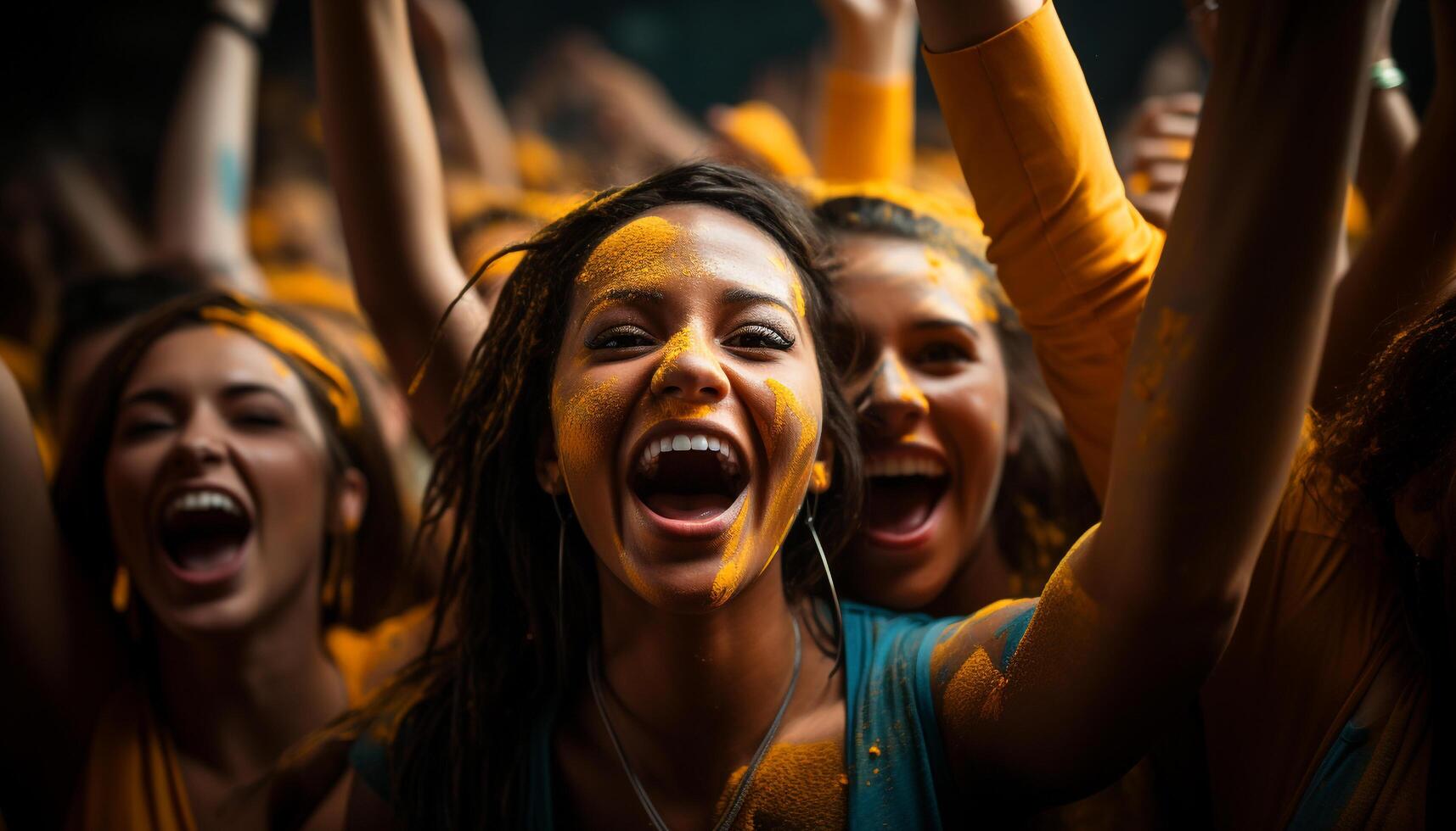 AI generated Young adults screaming with excitement at a party generated by AI photo