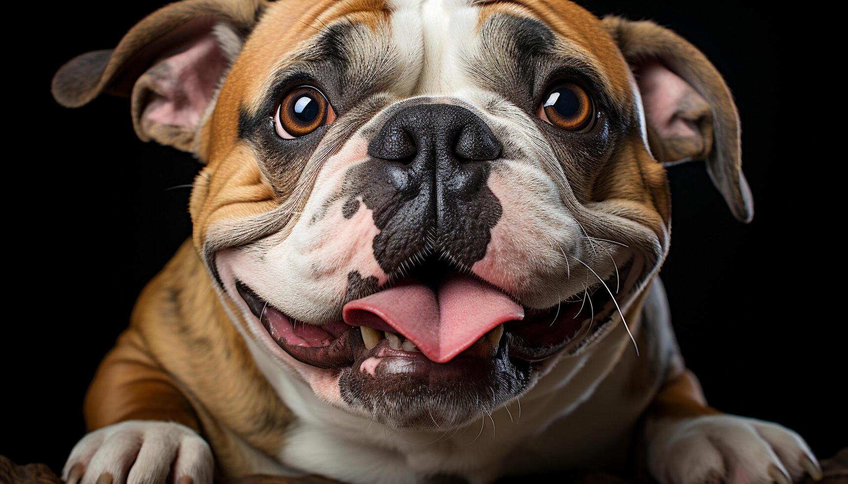 AI generated Cute bulldog puppy sitting, looking at camera generated by AI photo